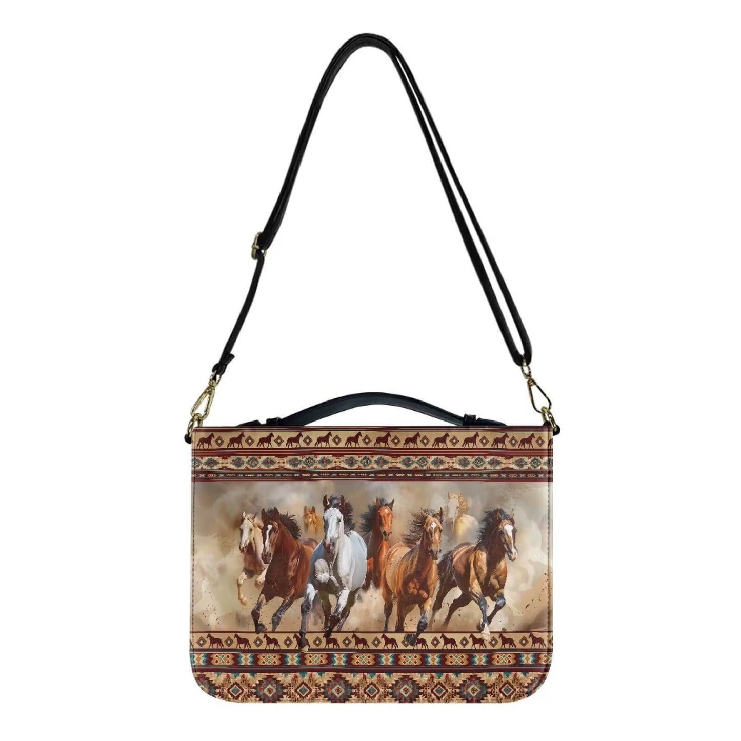Sktodyaw Large Capacity Bible Book Cover with Horse Navajo Aztec Tribal Print, PU Leather Bible Case with Detachable Strap, Essential for Church,2XL