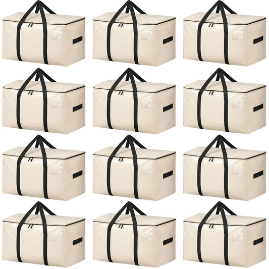 BAGAIL Heavy Duty Moving Bags with Strong Handle, Extra Large Moving Boxes, Storage Tote for Clothes, College Moving Supplies(Beige, 12 Pack)