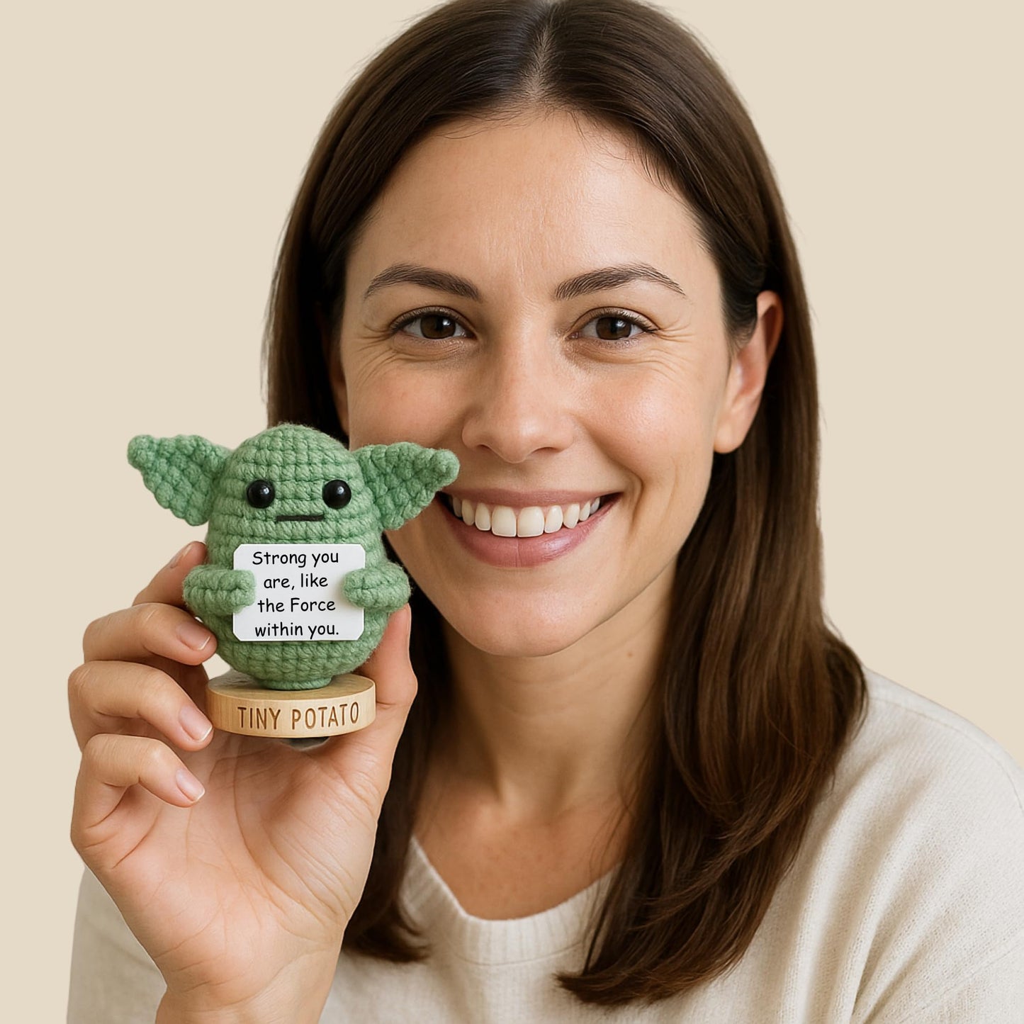 Star Wars Gifts | Handmade Baby Yoda Positive Crochet W/ 30 Fun Affirmations | Small Birthday Gift for Women | Starwars Present Idea for Friends, Coworker, Dad, Men, Brother | Funny Star Wars Figurine
