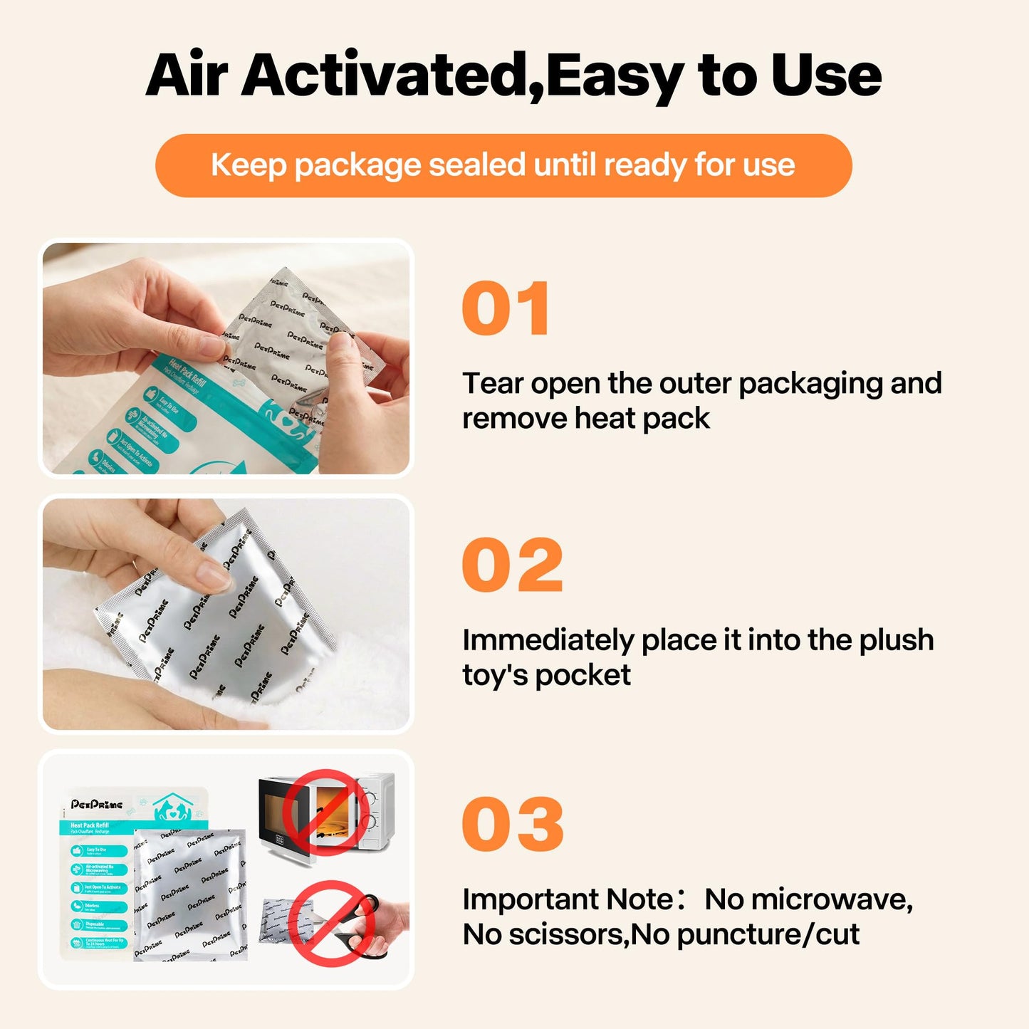 Pet Prime 12-Pack Disposable Heat Packs for Heartbeat Plush Toys，Up to 24H Odorless Warmth, Easy to Use, Instant Comfort Companion for Anxious Pets