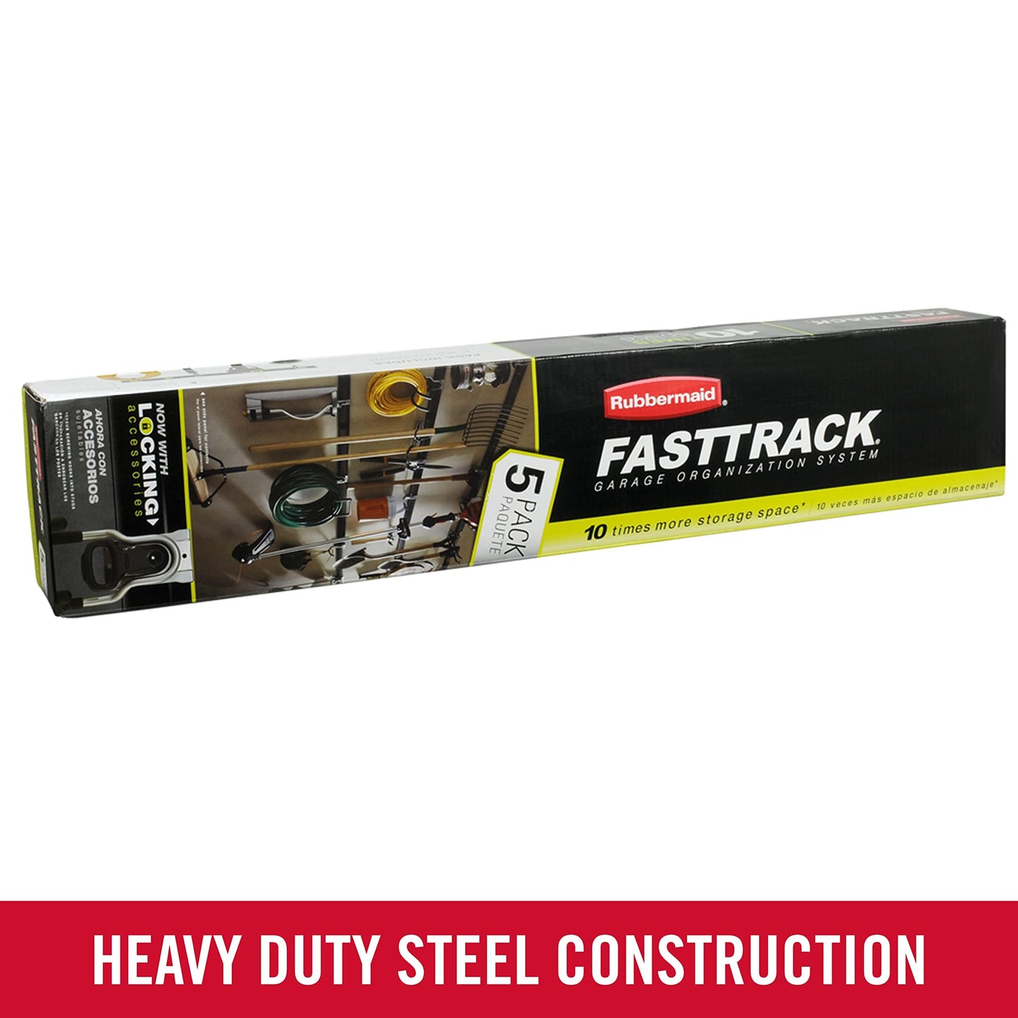 Rubbermaid FastTrack Garage Storage Utility Hooks 5 Piece Black All in One Rail Hook Kit and Tool Organizer Heavy Duty for Home/Garage/Shed/Garden