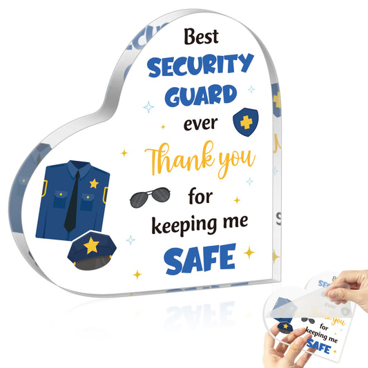 WATINC Appreciation Gifts for Security Guard, Thank You School Safety Officer Keepsake Award for Men, Acrylic Heart Shaped Table Centerpiece Sign, Thanks Security Staff Farewell Birthday Desk Decor