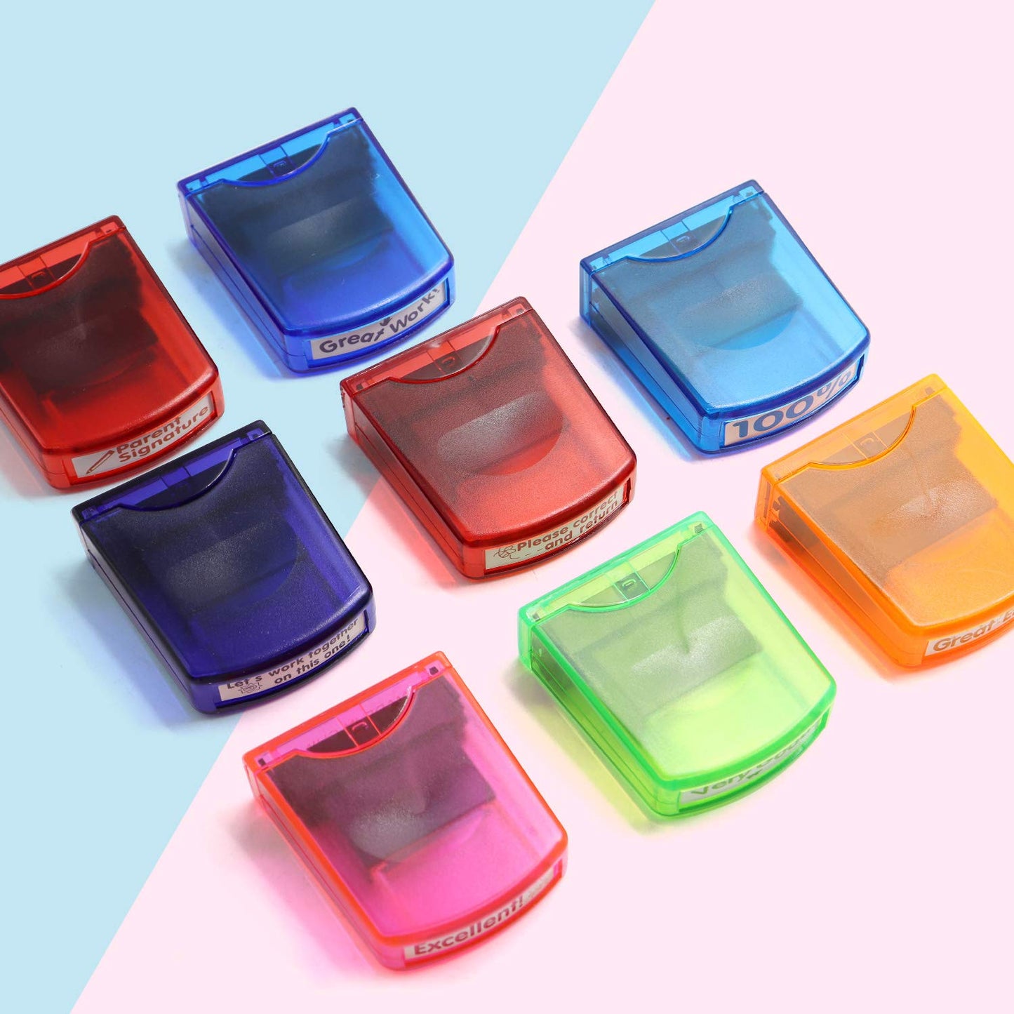 RELIANCER 8PCS Teacher Stamp Set,Colorful Self-Inking Motivational Classroom Stamper for Grading,Encouraging Rating Stamp Student,Parent Signature Stamps for Homework,School Homeschool Reward Supplies