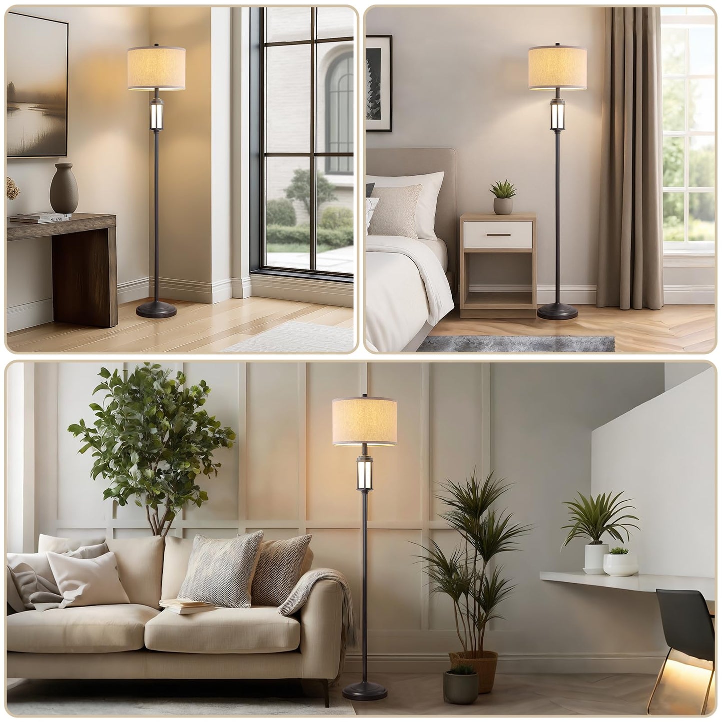 AIEAMPDO 65" Modern Floor Lamp for Living Room with 2 Light Sources, Industrial Black Tall Standing Lamps with Nightlight, Retro Floor Light for Bedroom Office Reading Room, Bulbs Included