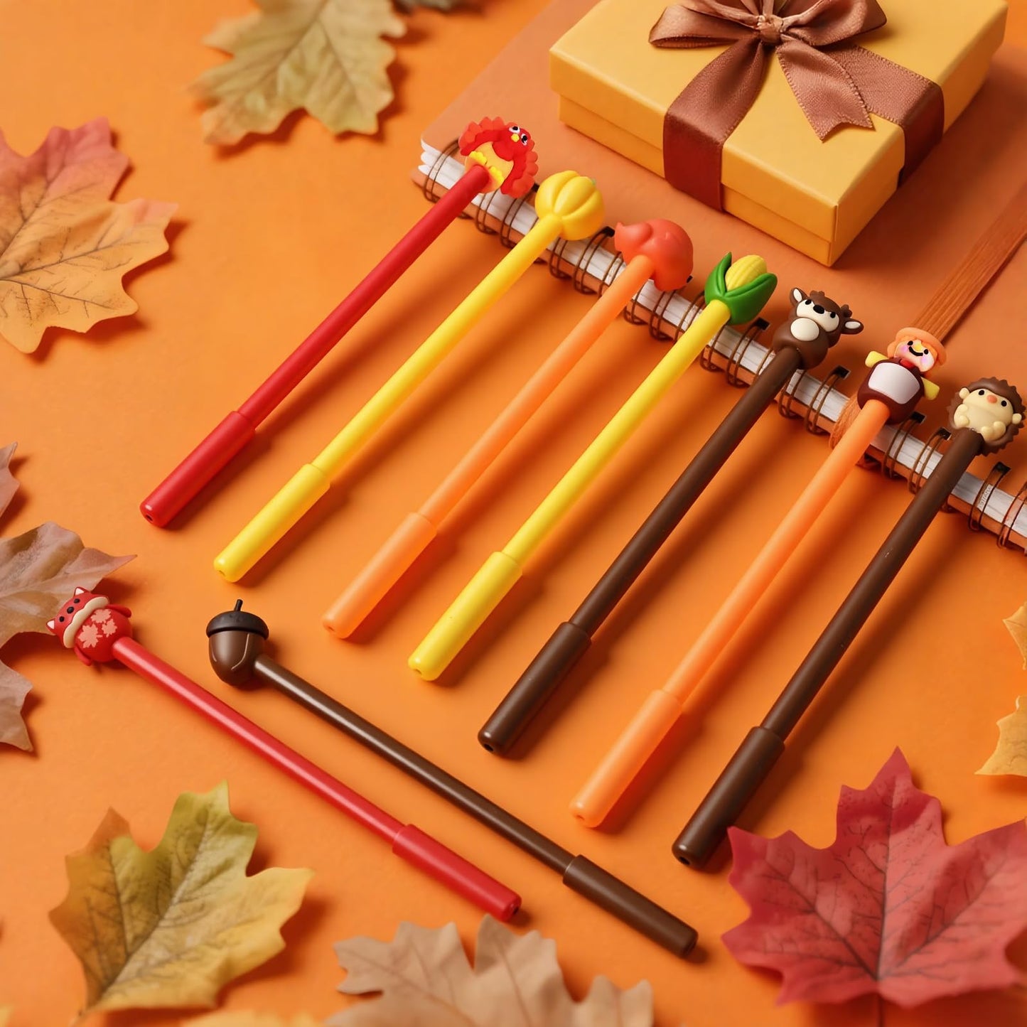 LiYiQ 50 Pcs Thanksgiving Day Cartoon Cute Fun Pens Kawaii Maple Leaves, Pumpkins, Scarecrows and Turkeys Shape Gel Black Ink Pen, Cute Pumpkins Pens for Office Home Present