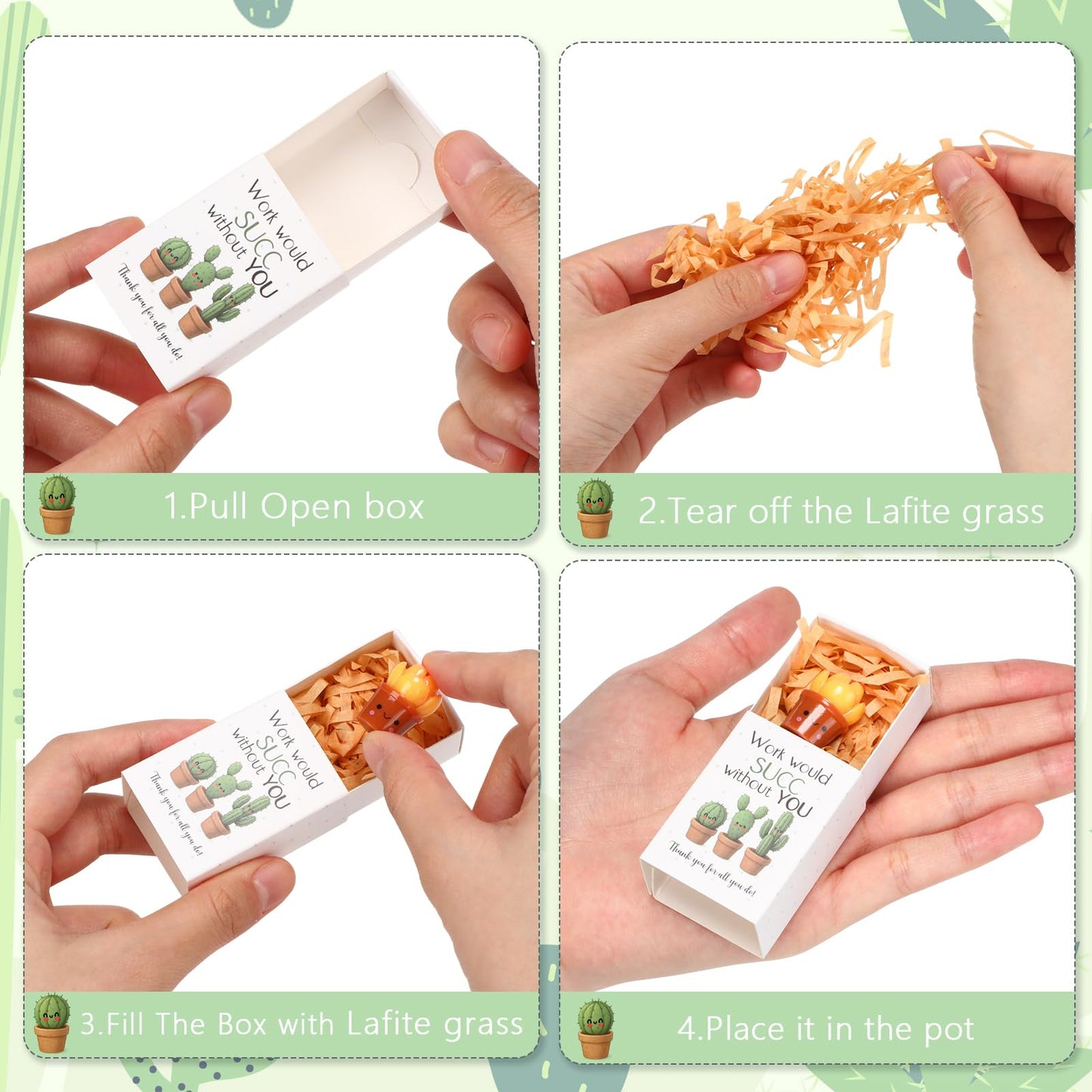 Jenaai Succulent Thank You Gift Bulk Positive for Teacher Nurse Employee Coworker Resin Cute Succulent Gifts Small Cactus Pocket Desk Favors with Positive Pun Boxes for Team Staff