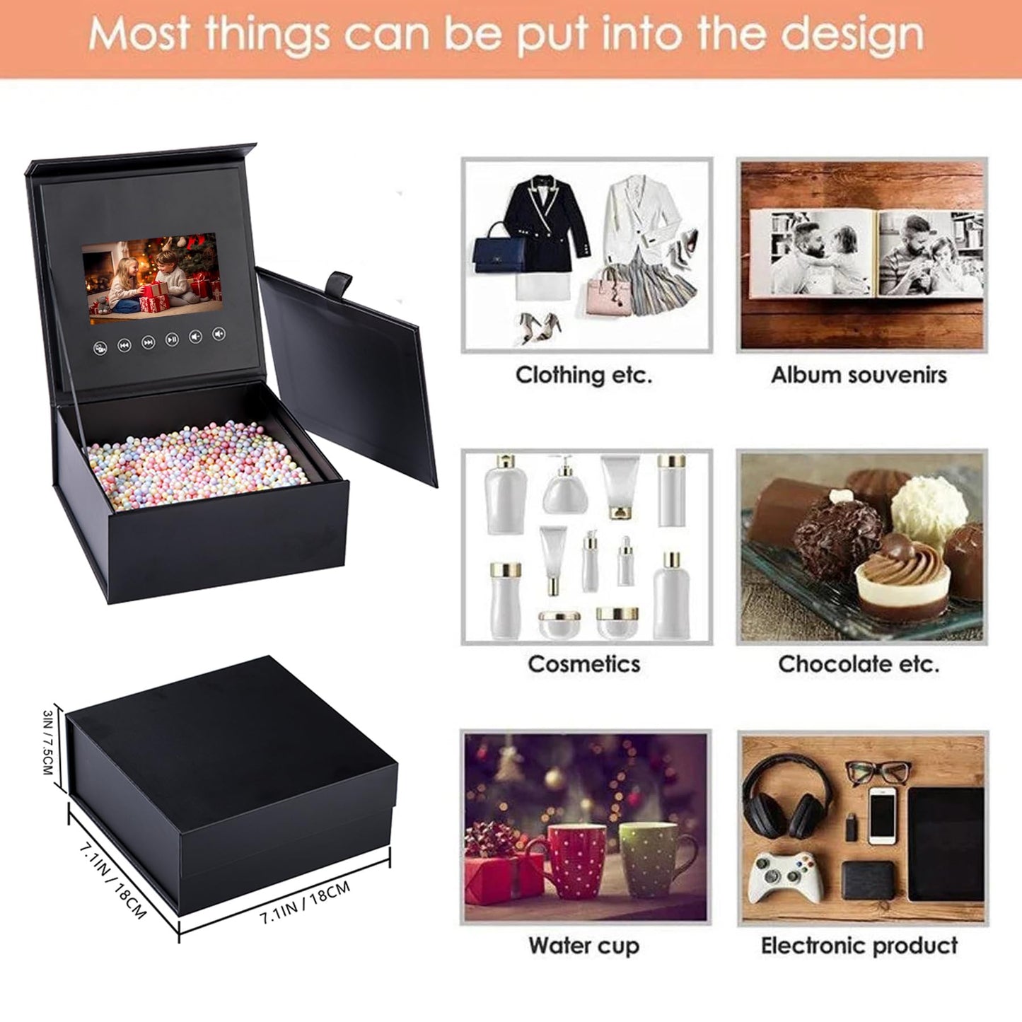 5 Inch Video Presentation Gift Box with IPS Screen, 4GB USB C Rechargeable Paperboard Display Box with Speaker for Events Business Gifts Product Introductions, Black