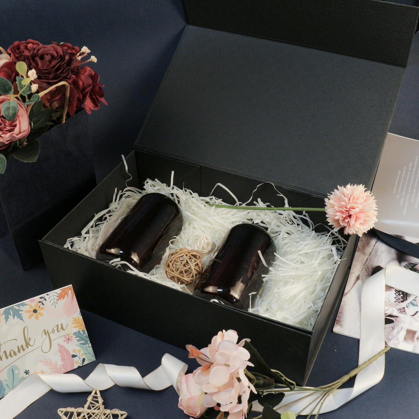 YINUOYOUJIA Large Black Gift Box14x9x4.5 inches,Gift Boxes with Magnetic Closure Lid,Ribbon and Card,Present Box for Birthady Valentine's Day Mother's Day Christmas,Anniversary