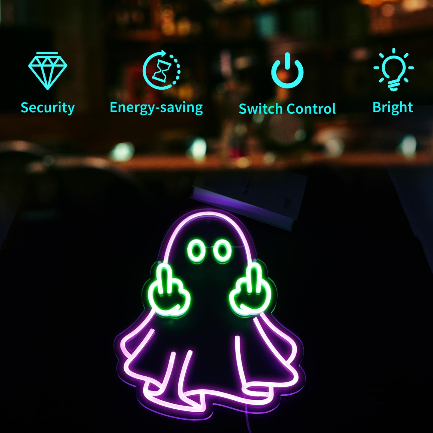 Neon Sign - HSJNJKFU Neon Signs for Wall Decor Purple Led Sign for Halloween Party Decor Gift - Purple Green Led Light Sign USB Powered