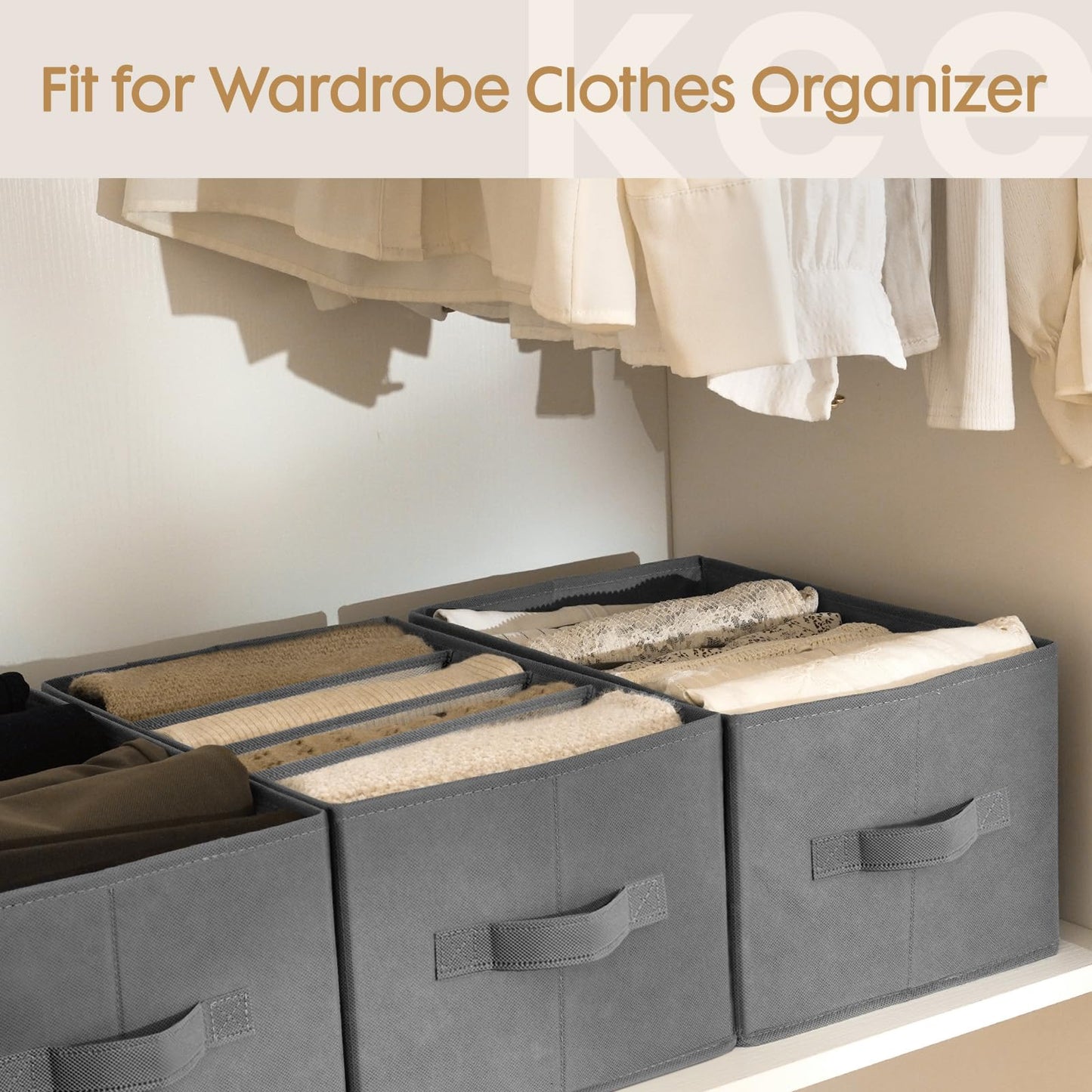 Criusia 6 Pack Large Clothes Organizer, Wardrobe Closet Organizer and Storage with Handles, Foldable Fabric Closet Organizers Dividers for Clothing, Pants, Jeans, Sweater, T-shirts, Grey