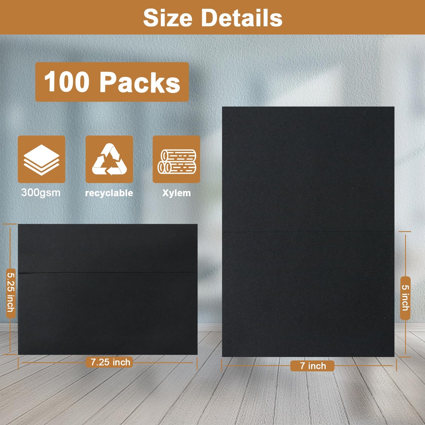 Silunkia 100 Packs Black Blank Note Cards and Envelopes 5 x 7 Heavyweight Folded Cardstock and A7 Envelopes Self Seal for Wedding Invitations, DIY Greeting Card, Thank You Cards, Birthday