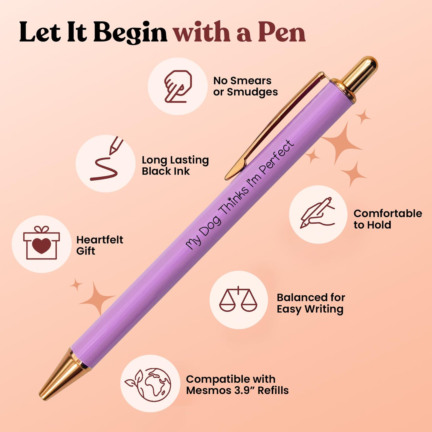 MESMOS 3-Pack Dog Mom Gifts, Mothers Day Gifts for Mom, Fancy Pens for Women, Dog Lovers Gift for Women and Owners, German-Made Ink Ballpoint Pens, Swiss-Made 1mm Medium Tip