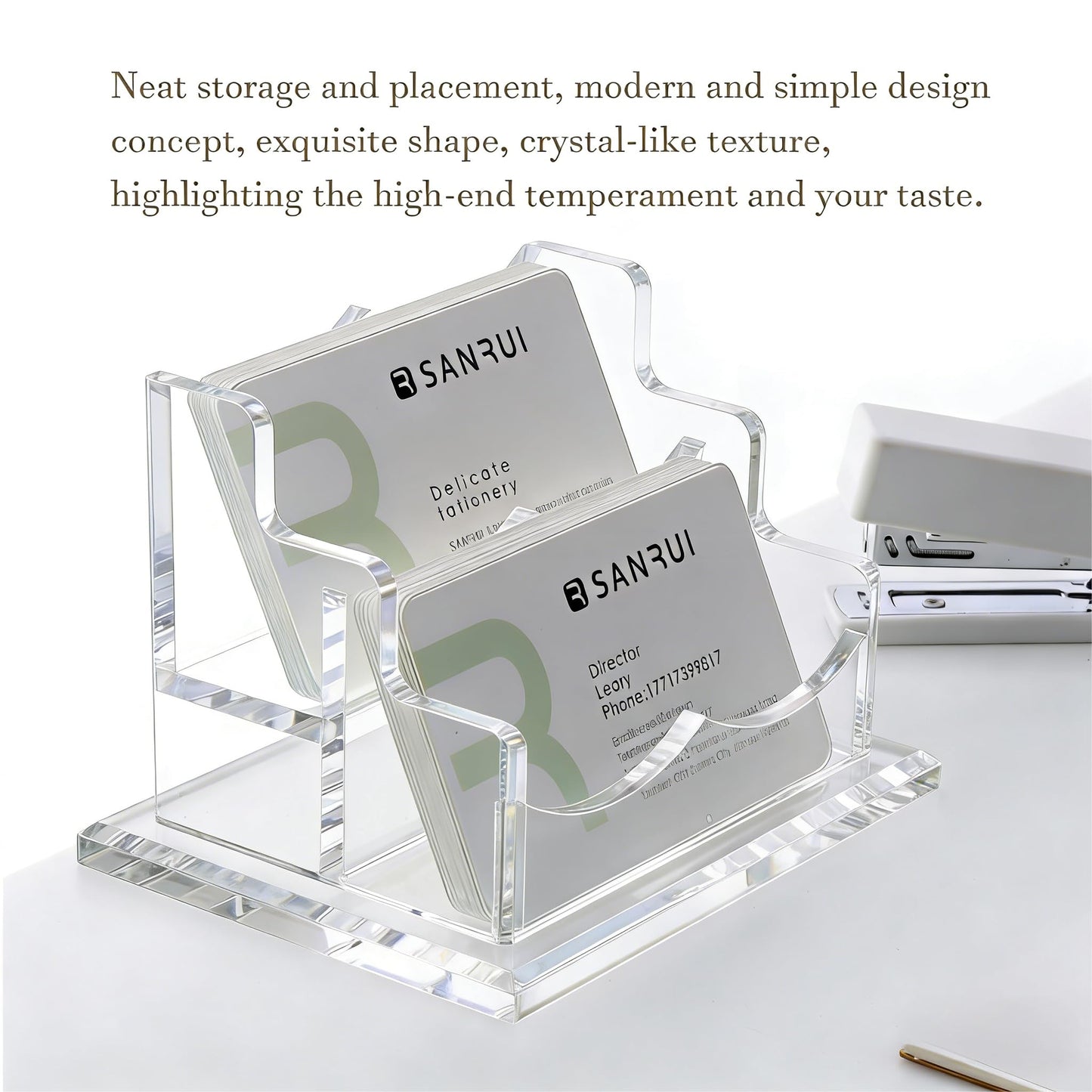 YUXUN Acrylic Business Card Holder for Desk-2 Tier 2 Slots, 3.5"×2" Multiple Business Card Holder Organizer for Women Men, 100+ Business Cards for Office Exhibition Home