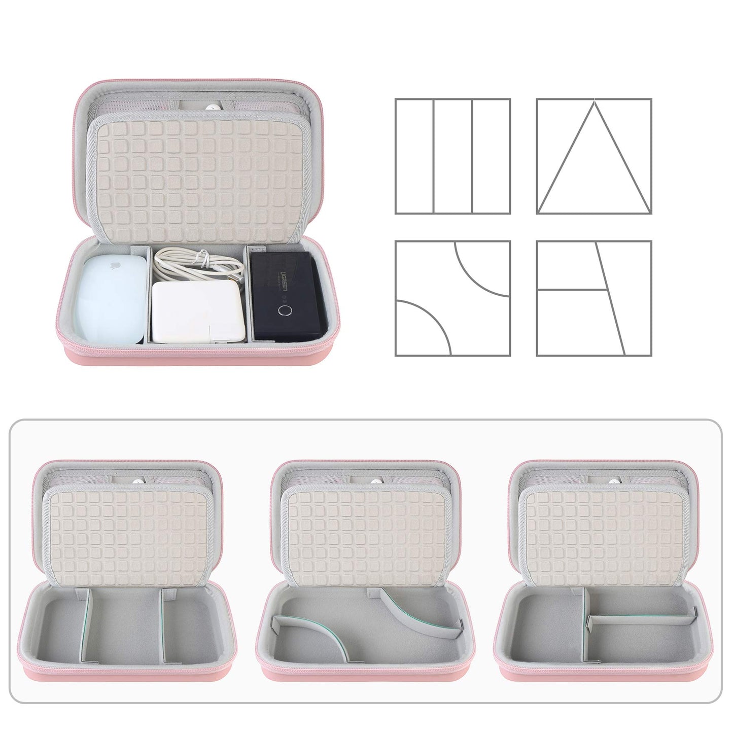 Canboc Hard Electronic Organizer Travel Case Electronics Accessories Cable Gadget Wire Storage Tech Bag Double Layer Shockproof Box for Charger Cord Flash Drive Mouse Apple Pencil Power Bank,Rose Gold