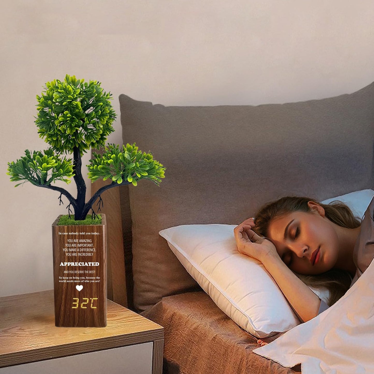 jewmaw Fake Plant Table Clock Digital Alarm, Decorative Electronic Clock, Funny Office Desk Sign for Bedroom Living Room Decor-Gift for Colleagues, Family &Friends