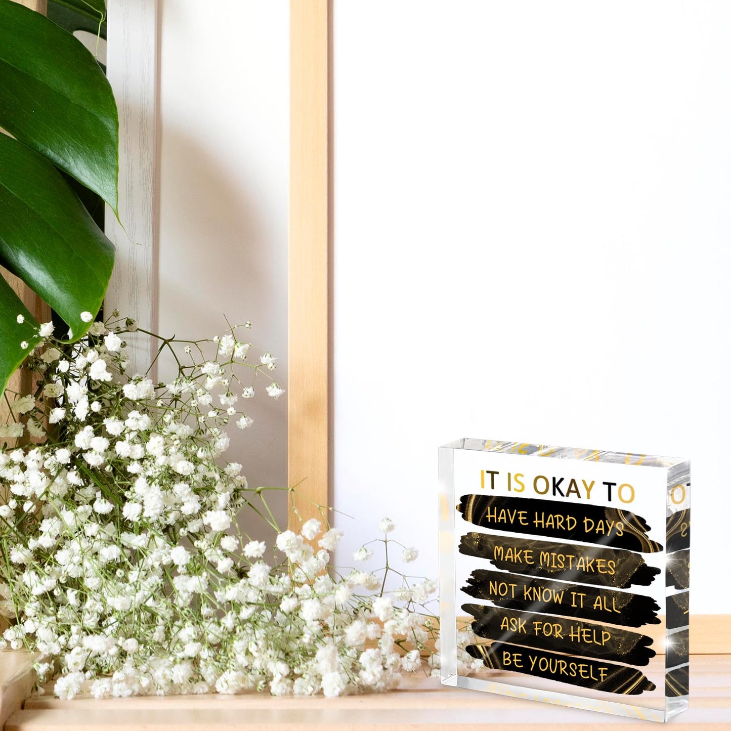 "It's Okay..." Motivational Decor, Black and Gold 4 Inch Acrylic Tabletop Sign, Inspirational Desk Accessories for Workplace Wellness, Motivational Quote for Therapy Office and Home Desk