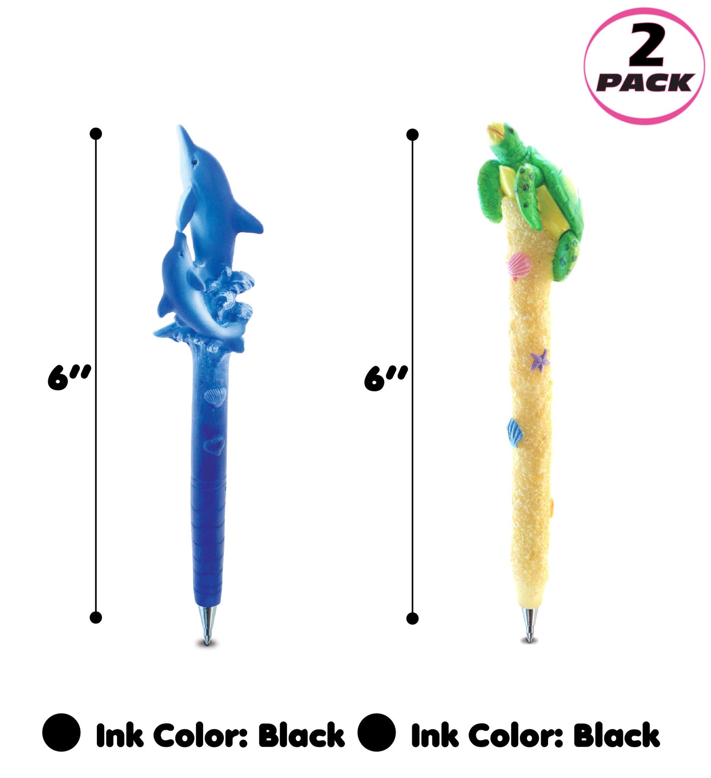 Planet Pens Bundle of Dolphin & Sea Turtle Novelty Pens - Unique Kids & Adults Ballpoint Pens Colorful Sea Life Writing Pens Instrument For School & Office - 2 Pack