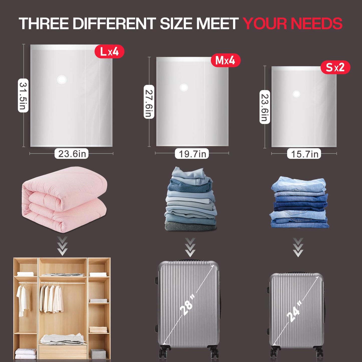 Vacuum Storage Bags for Travel, 10 Pack Vacuum Seal Bags for Clothing Travel, Compression Packing Kit with High Pressure Electric Pump, Space Bags for Clothes Luggage Traveling