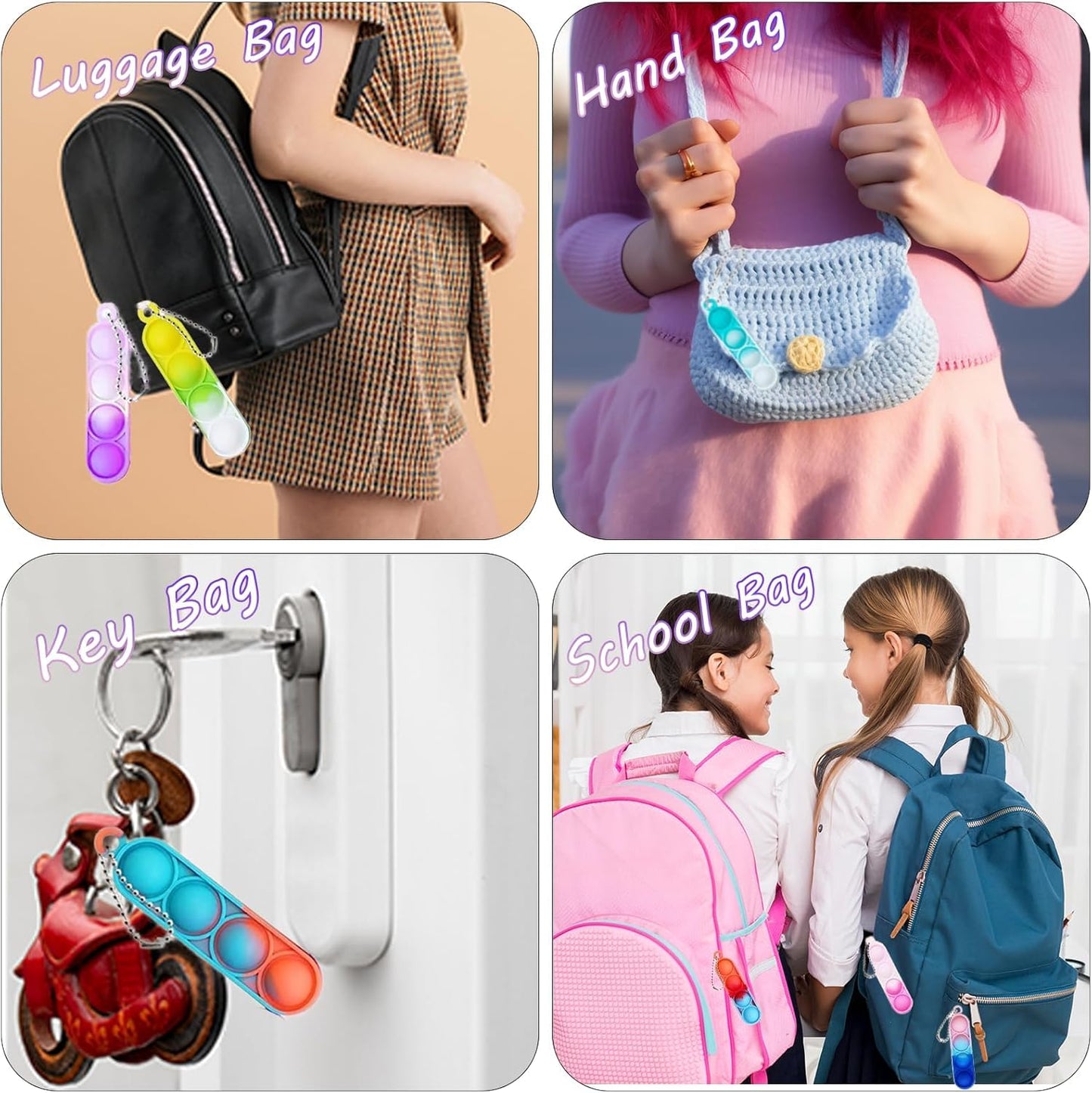 360 Pcs Rectangle Pop Keychain Mini Fidget Toys Bulk for Kids,Mini Pop Fidget Keychain Party Favors for Kids 4-8,8-12, Goodie Bag Stuffers Fidgets for Classroom Prizes Sensory Fidget Toy Packs
