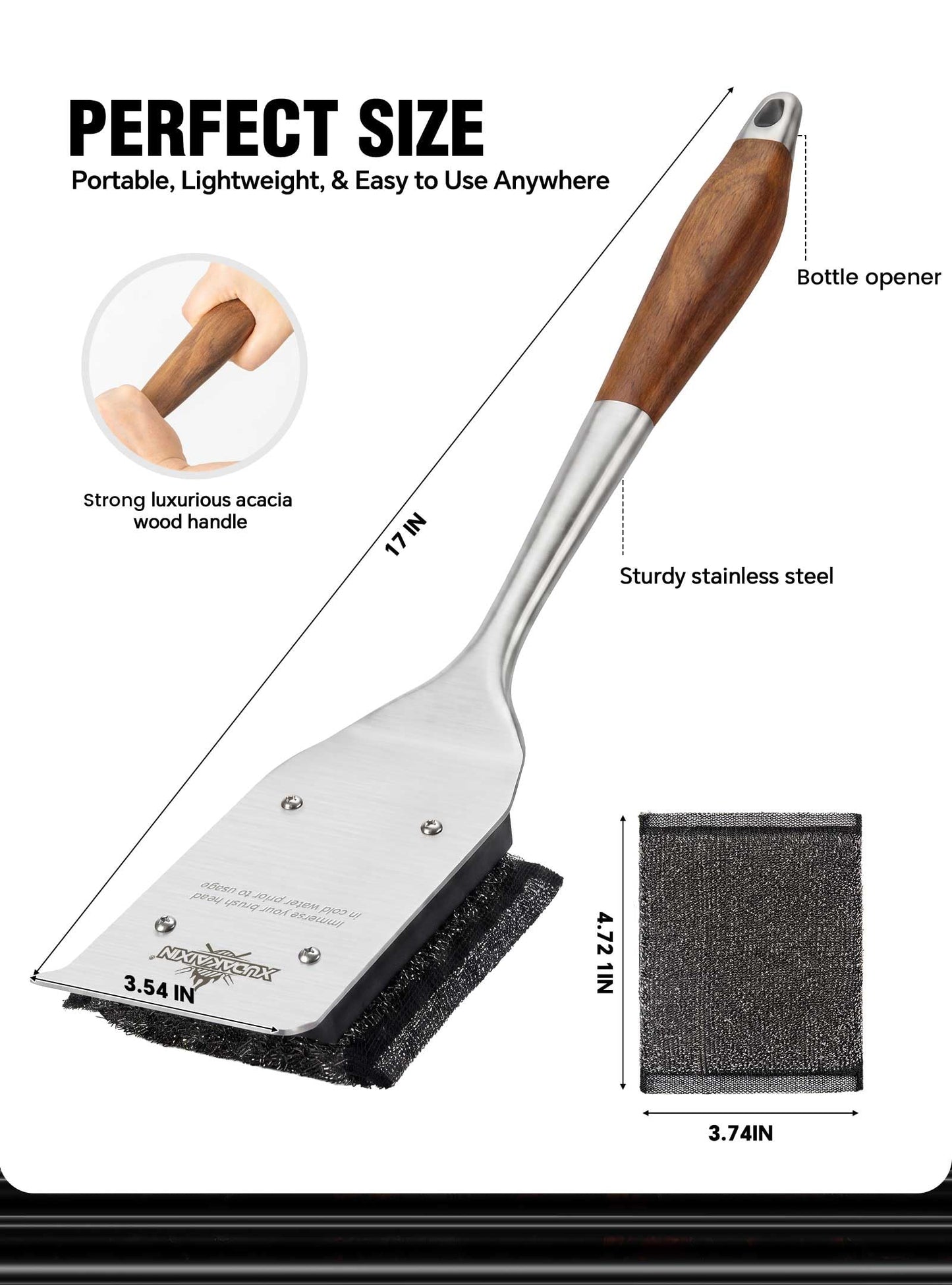 XUDKAKAIXIN Grill Brush Bristle Free,with 1 Replacement Head,Unique Steel Fibers Pad [Safe & Efficient] Perfect for Cast Iron/Stainless-Steel Grates-,Grill Cleaner for Outdoor Gril,Gifts for Men/Dad