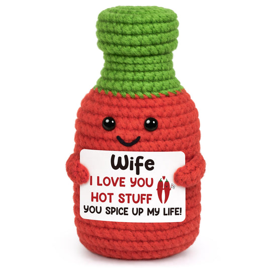 Wife Birthday Gifts for Women Anniversary Romantic Gift for Her from Husband, Mothers Day Sweet Gifts for Wife I Love You Wedding Wife's Persent Funny Handmade Crochet Hot Sauce Gift for Couple Her