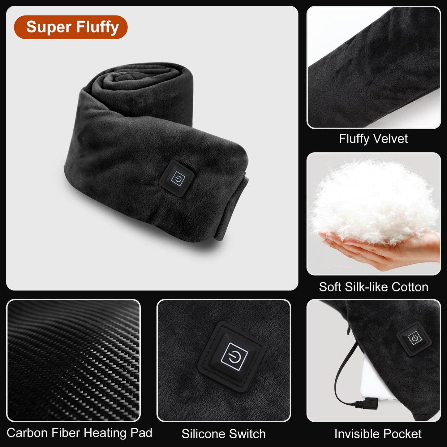 Neck Heating Pad Heated Scarf Rechargeable,Heating Pad for Neck Pain &Stiffness Relief,Heated Neck wrap Warmer with 7000mAh Power Bank,Cordless Thermal Neck Brace,Gifts for Women Men (Black)