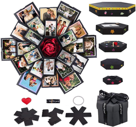 Explosion Gift Box 6 Faces - Custom Gifts for Boyfriend, Creative Handmade DIY Photo Album Scrapbook, 18.5x18.5 Inch Surprise Birthday, Valentine's Day or Wedding Memory Box