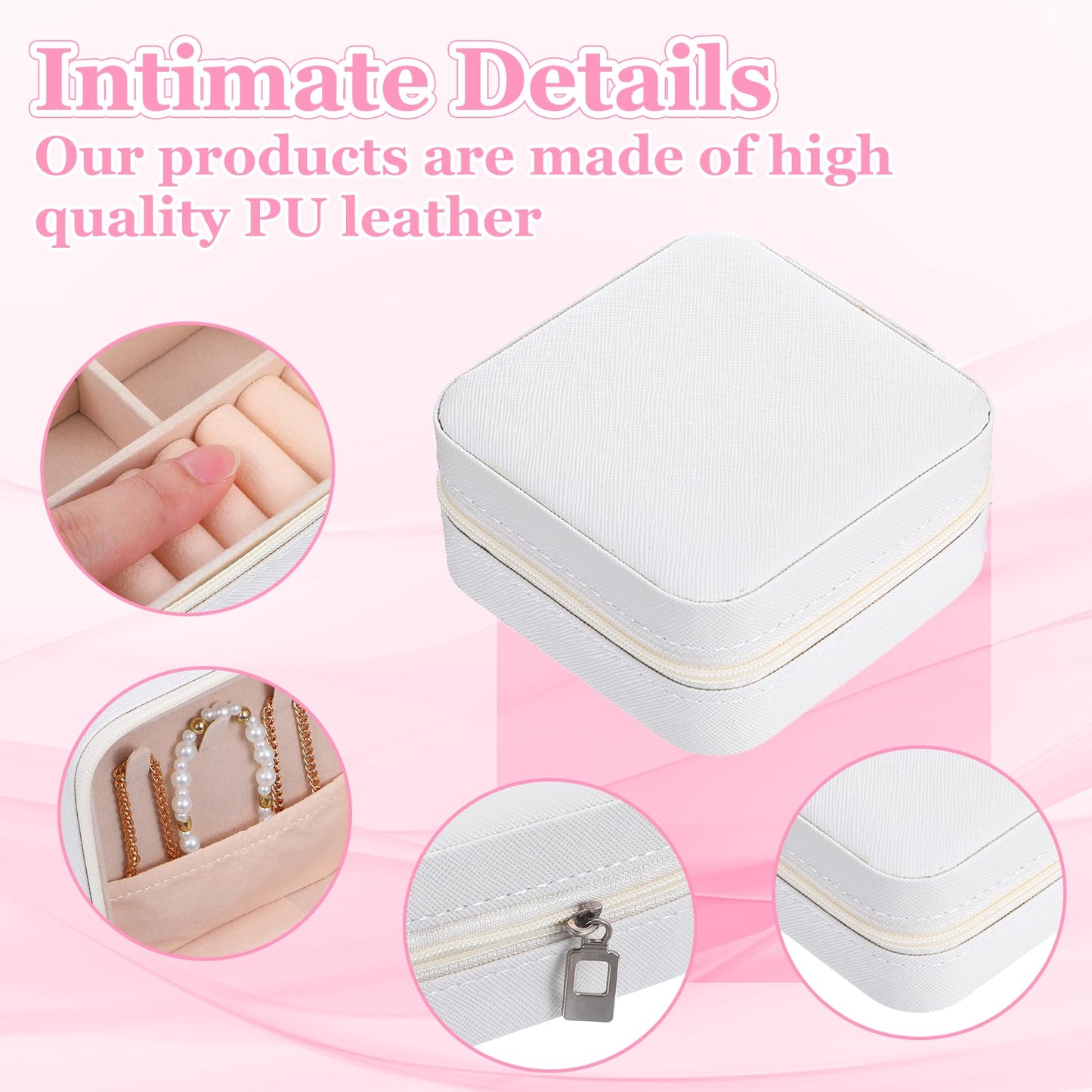 Meyeyaia 12pcs Mini Travel Jewelry Case,White Bridesmaids Proposal Small Jewelry Box Mini Jewelry Organizer,Small PU Leather Portable Storage Box for Rings,Earrings,Necklaces,Pendants,Bracelets