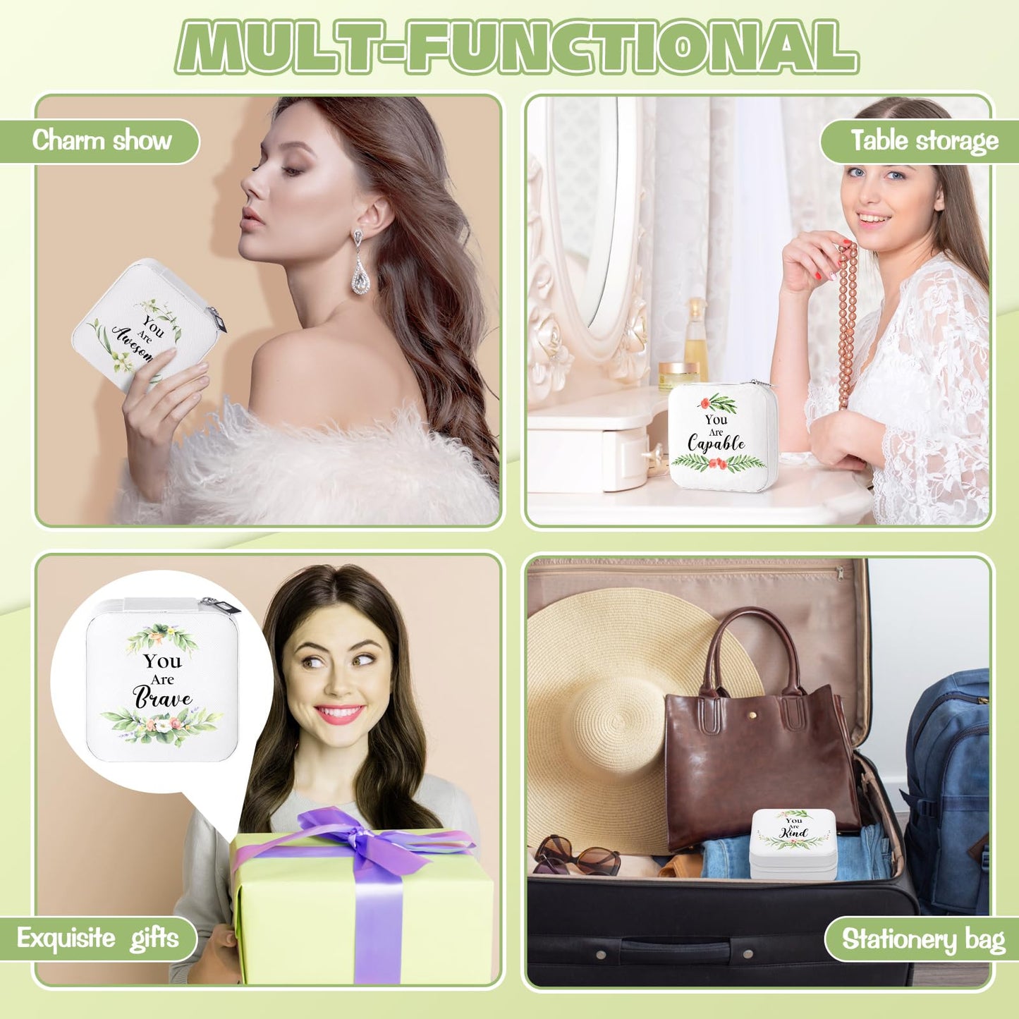 Kacctyen 12 Pieces Mini Travel Jewelry Case Bulk You Are Amazing Loved Mother's Day Church Gifts Green Leaf Gifts for Secretary Mothers Party Girls Leather Travel Jewelry Case