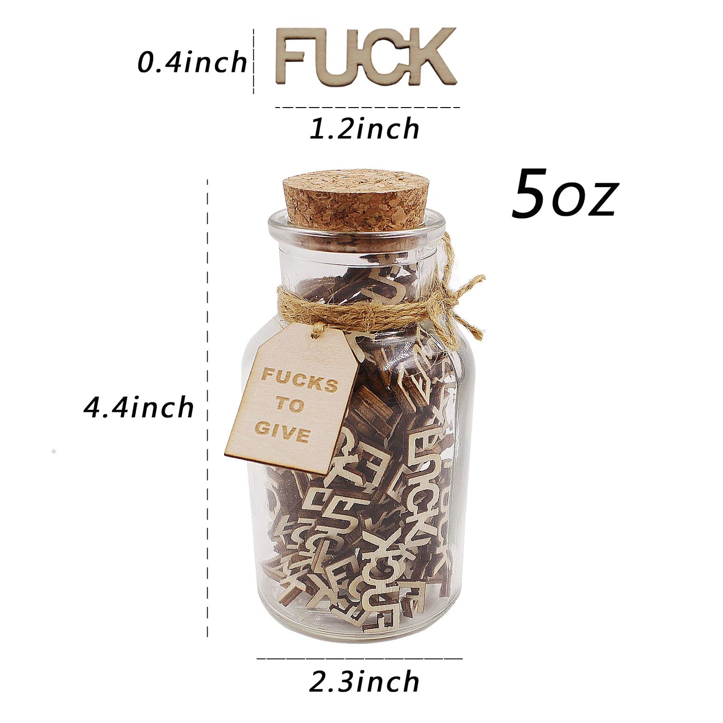KUMLENMO fuck jar（5oz） Gift Jar,Fucks to Give,Fuck Wooden Cutout Letter Piece Bad Mood Vent Spoof Birthday Day,Holiday, Thanksgiving Christmas Gifts to Friend,Gag Funny Gift
