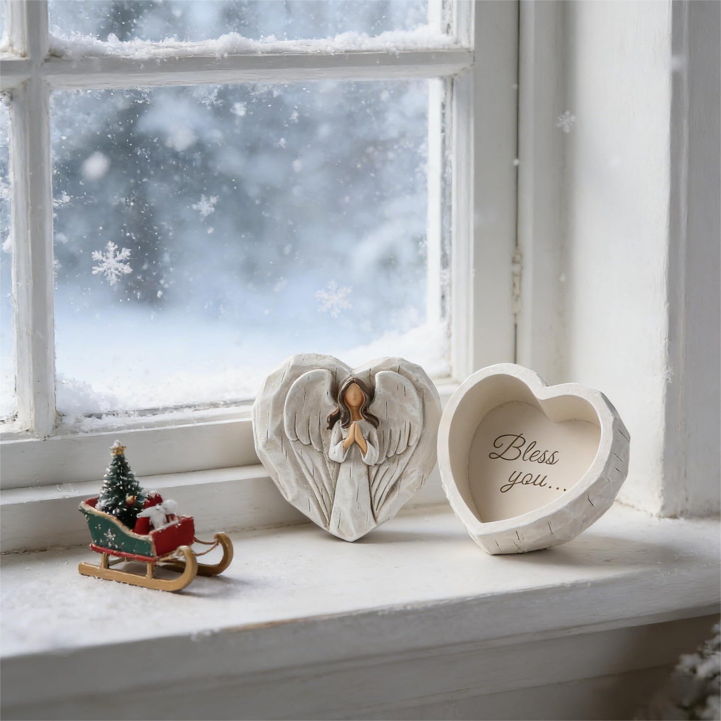 Hodao Angel Jewelry Box - Mothers Day Gifts for Mom Grandma, Heart Shaped Sculpted Keepsake Box with Guardian Angel Figurine, Religious Spiritual Gift for Women Friends
