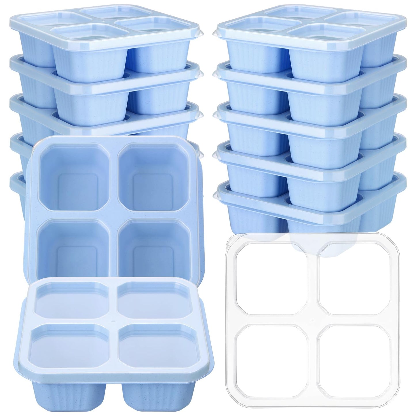 Ziliny 12 Pcs 4 Divided Compartments Snack Containers Bento Wheat Straw Snack Box with Lid Reusable Meal Prep Lunch Box Food Storage Containers for Adults Christmas Travel Work Gifts(Blue)