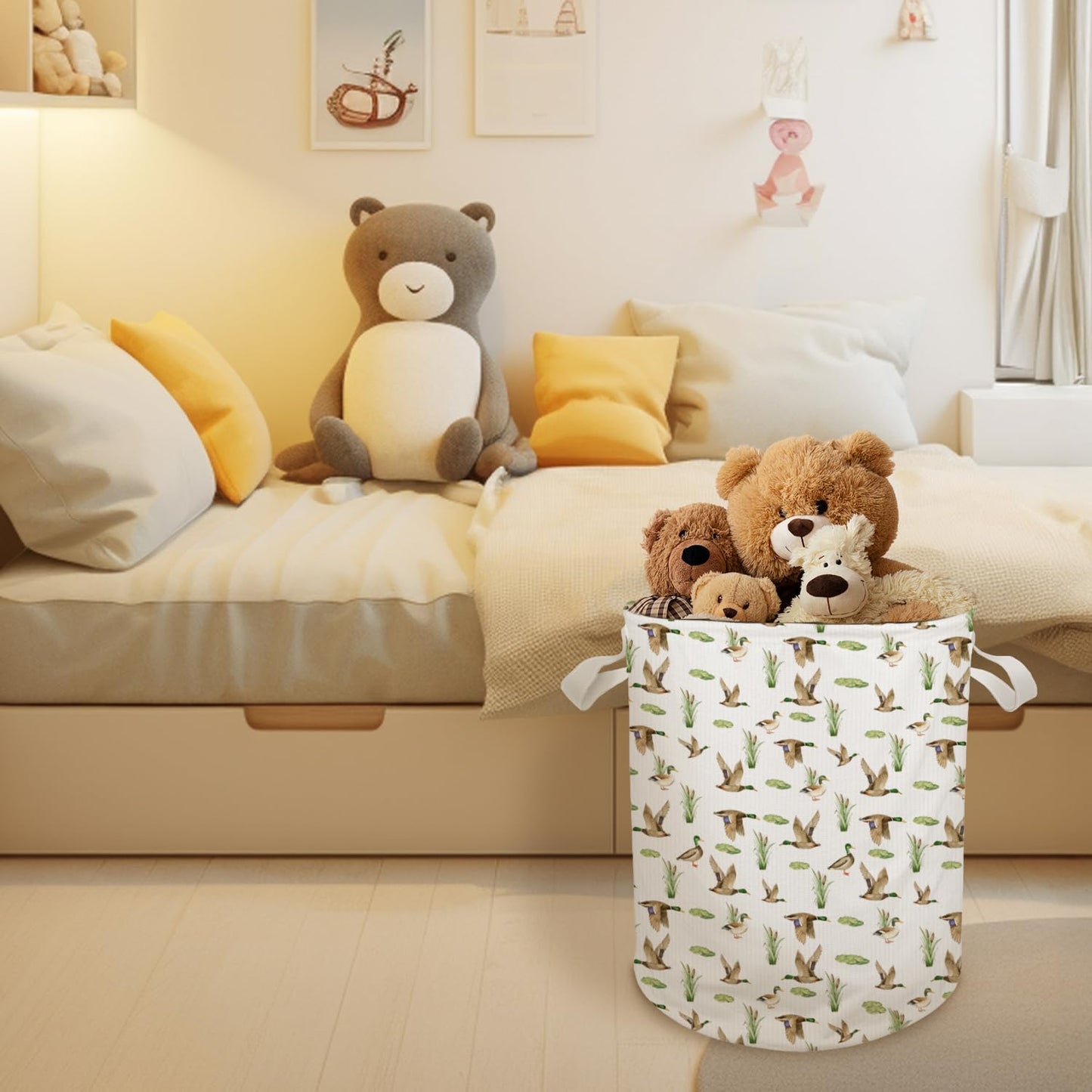 Cilrii Mallard Duck Nursery Laundry Basket, Farmhouse Waterfowl Mallard Ducks Laundry Basket Hamper Waterproof Collapsible Clothes Toys Storage Bin for Bedroom Bathroom Kids Room, Toybox for Boys