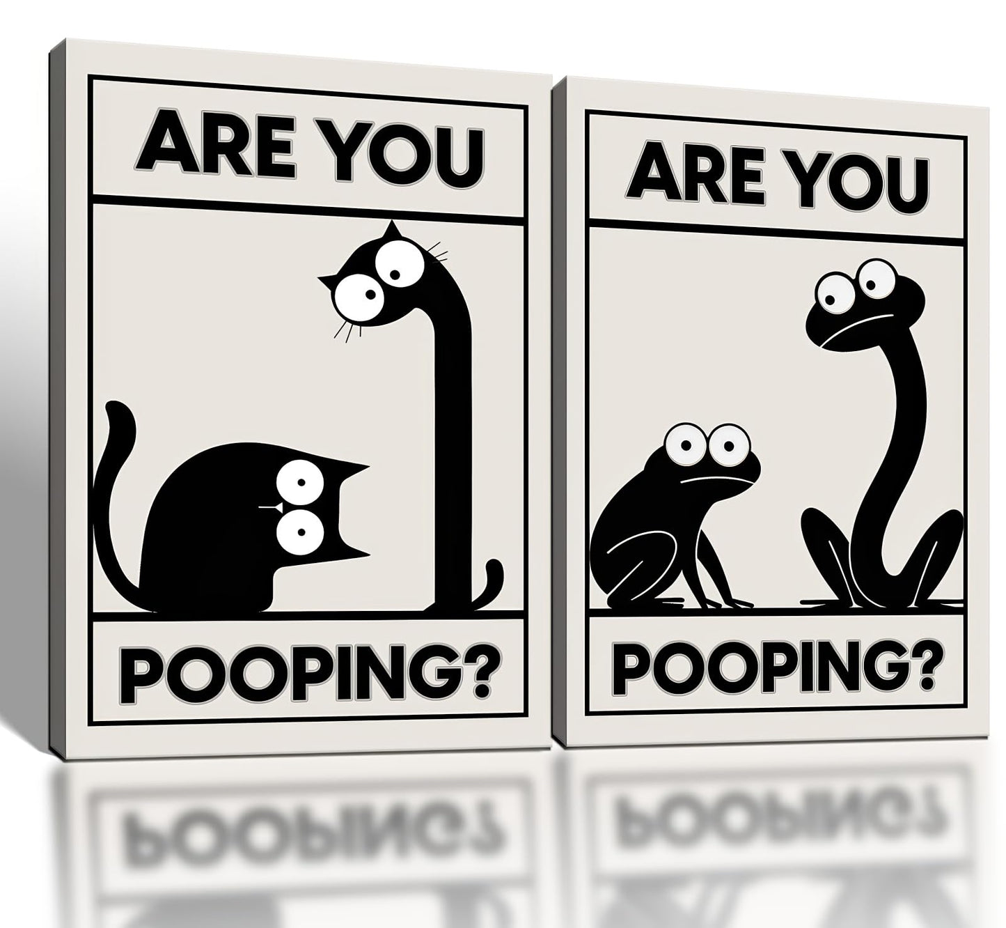 Framed Funny Bathroom Wall Art Set Of 2 Black And White Cartoon Animal Canvas Prints Are You Pooping Bathroom Decor For Guest Bathroom Powder Room Restroom Ready To Hang 12 X 16 Inches