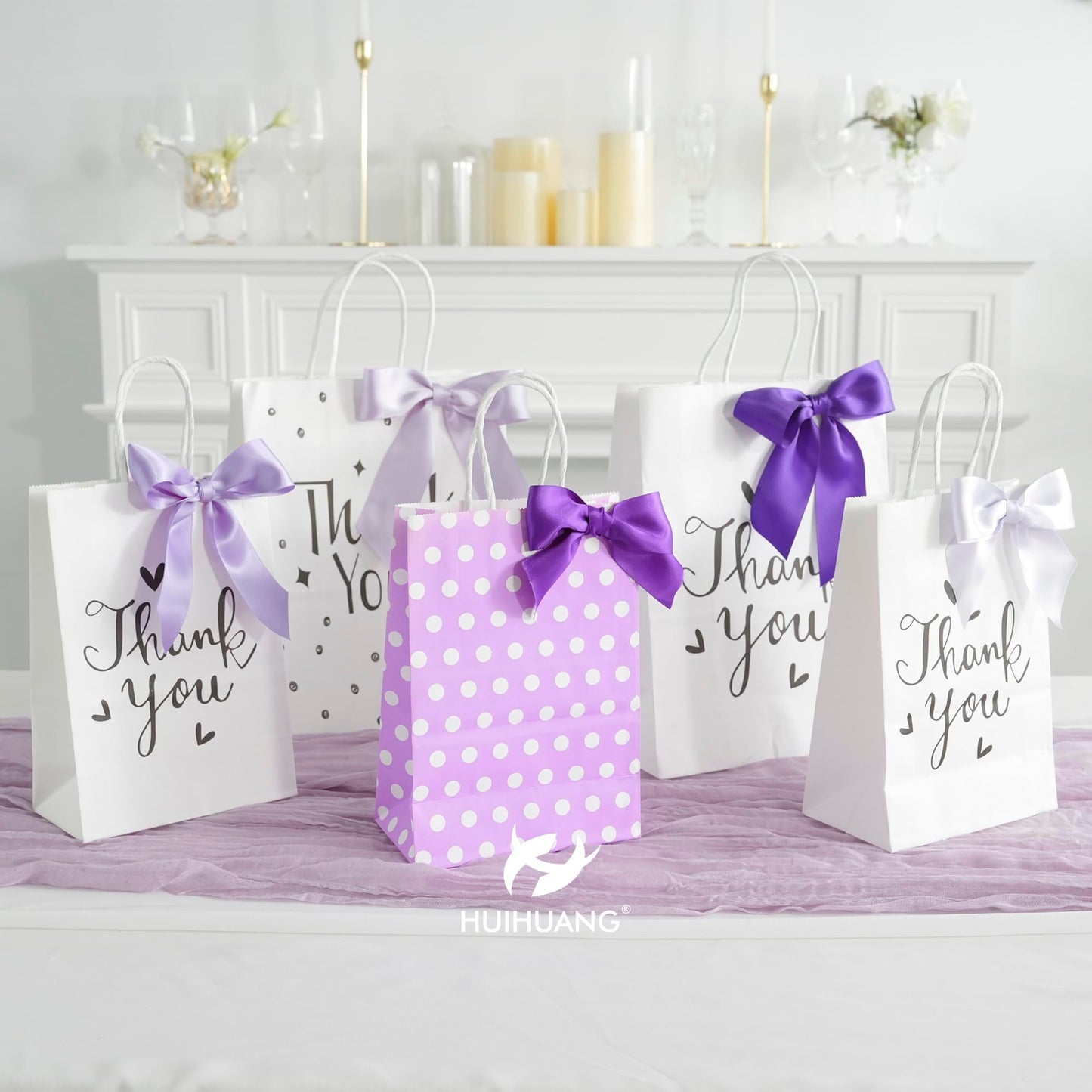 HUIHUANG Purple Ribbon 1-1/2 inch Lilac Purple and White Satin Ribbon Assorted for Flower Bouquet, Gift Wrapping, Bows, Crafts, Eternal Flowers, Bridal Shower Wedding Decor- 6 Rolls, Total 30 Yards