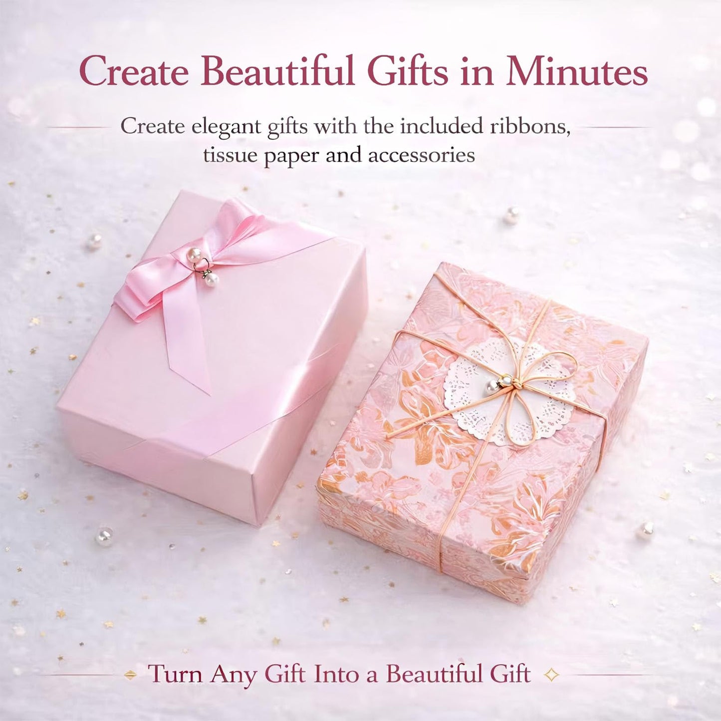 Elegant Small Pink Gift Box for Women with Lid & Accessories - Reusable Magnetic Closure Gift Presentation Set, Romantic and Beautiful Ready-to-Gift Box