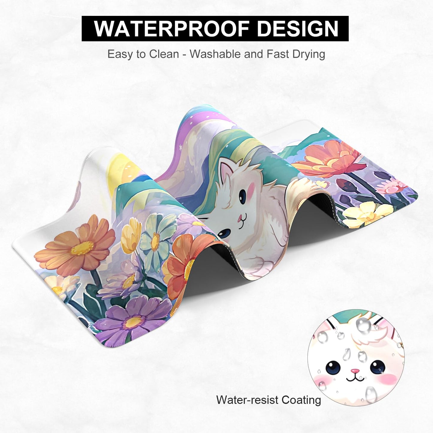 Desk Pad, 32" x 16" XXXL Extended Large Gaming Mouse Pad, Desktop Decor Desk Mat, Men Women Office Supplies and Accessories, Cute Anime Mouse Mat for Laptop & Keyboard, Rainbow Cute Cat