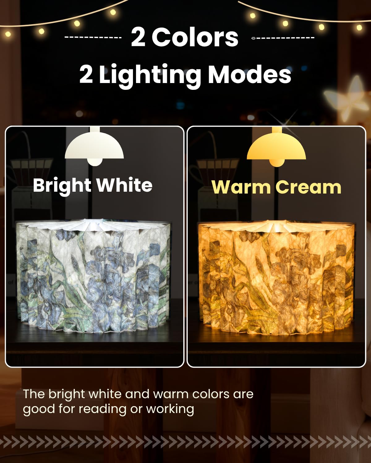 Maerolre Book Shaped Light, Mothers Day Gifts BookLamp for Book Lovers Gifts,Van Gogh Iris Design Foldable Lamp Perfect for Bedside Night Light, Bookshelf Decor, Home Desk, Ideal Gifts for Birthday