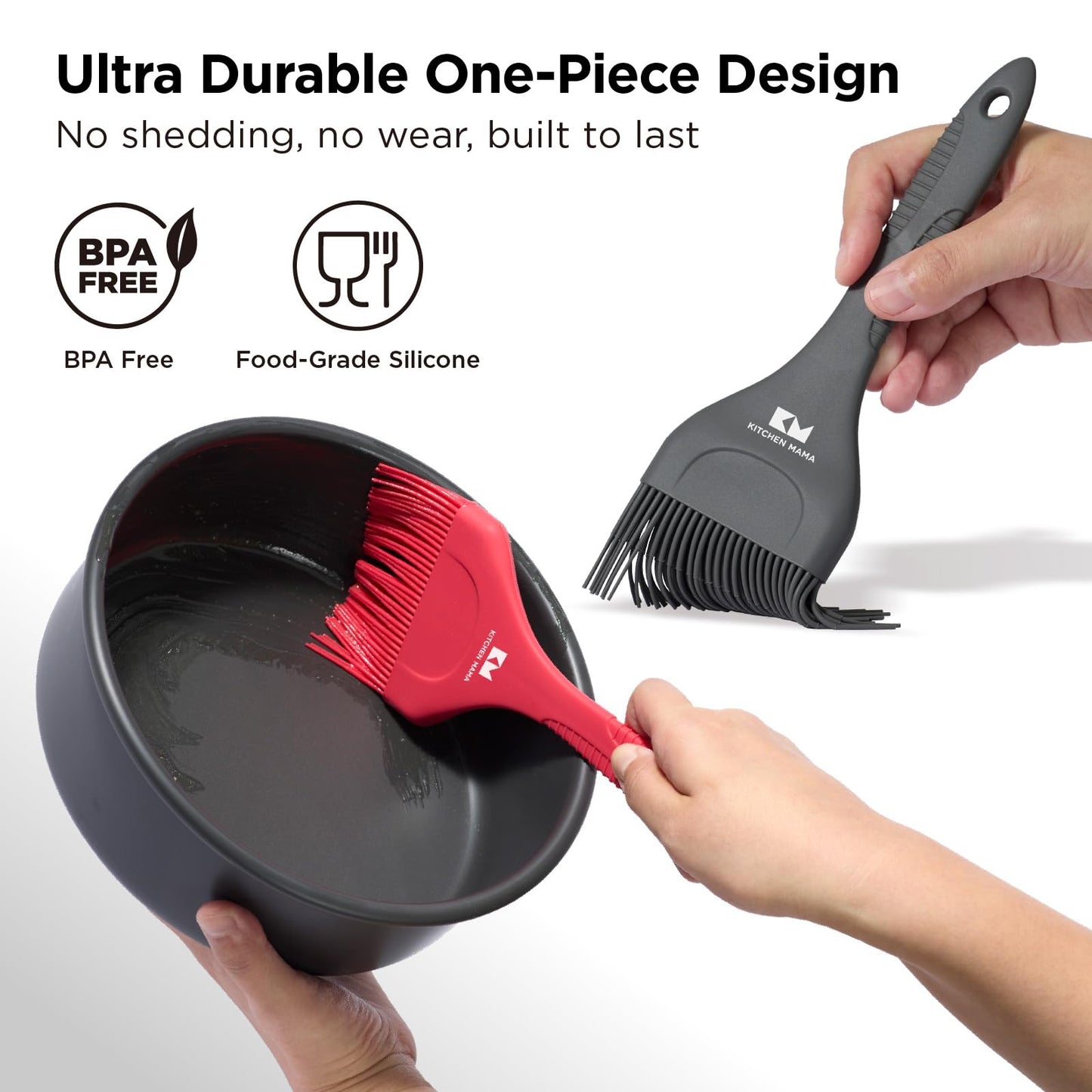 Kitchen Mama Platinum Silicone Extra Wide Pastry & Basting Brush Utensil Set – Heat Resistant, Dishwasher Safe, BBQ Grilling, Cooking, Baking, Perfect For Outdoor, and Butter, Egg Wash, Oil and Sauce