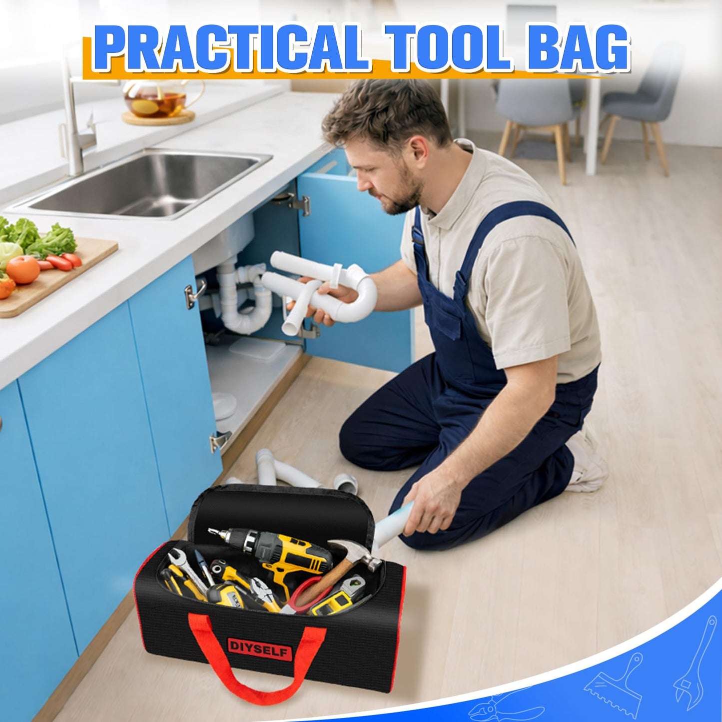 DIYSELF 3 Pack Tool Bag, Mixed Sizes up to 13" Portable Tool Bags for Men, Mechanics, Heavy Duty Storage Tools Bag with Handles, Waterproof Soft Utility Bag for Car, Mens Gifts for Dad, Him, Husband