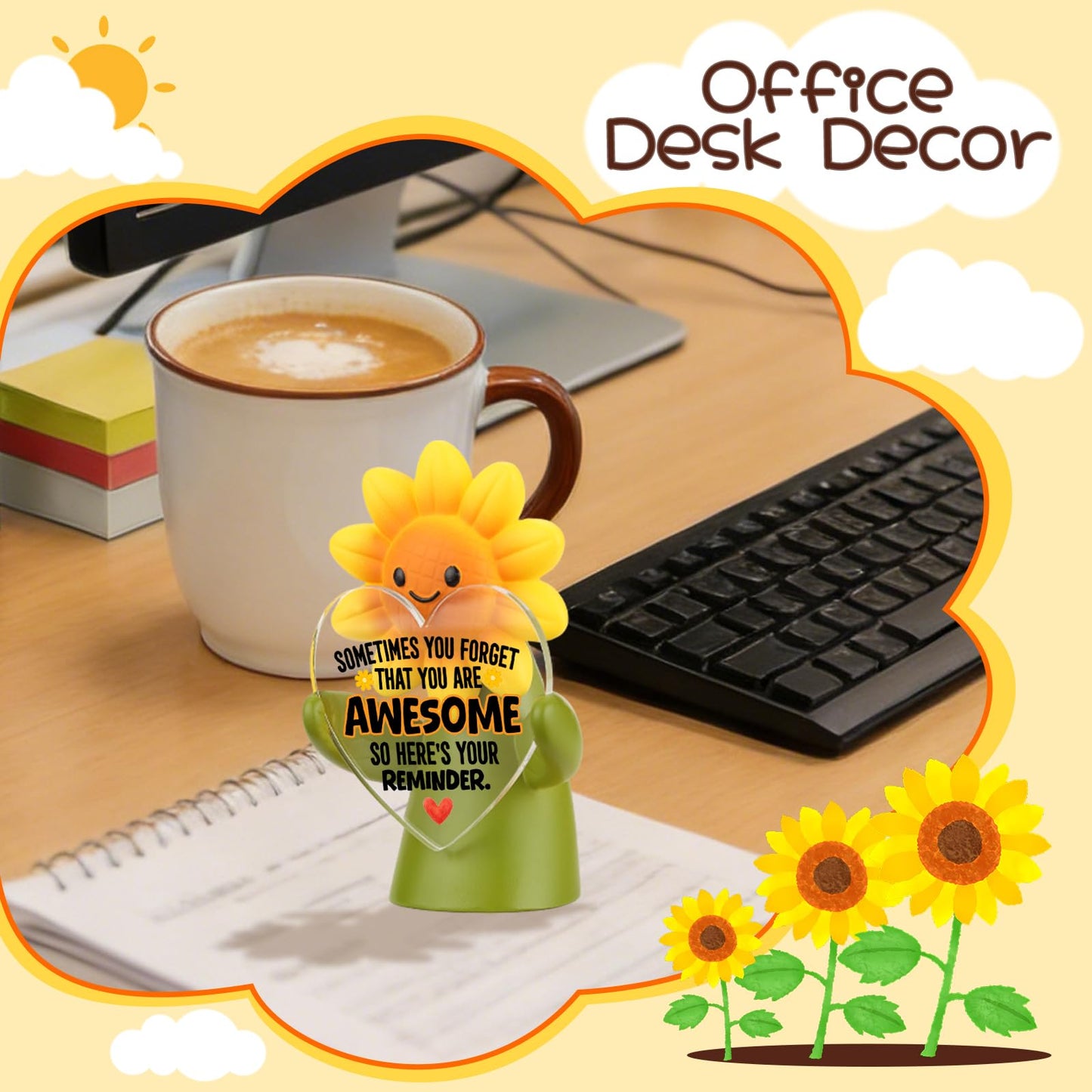 MFOMFO Sunflower Emotional Support Figurine with Reminder Message, You are Awesome Inspirational Desk Decor Gift for Friend Coworker Student Home Office-LUN10