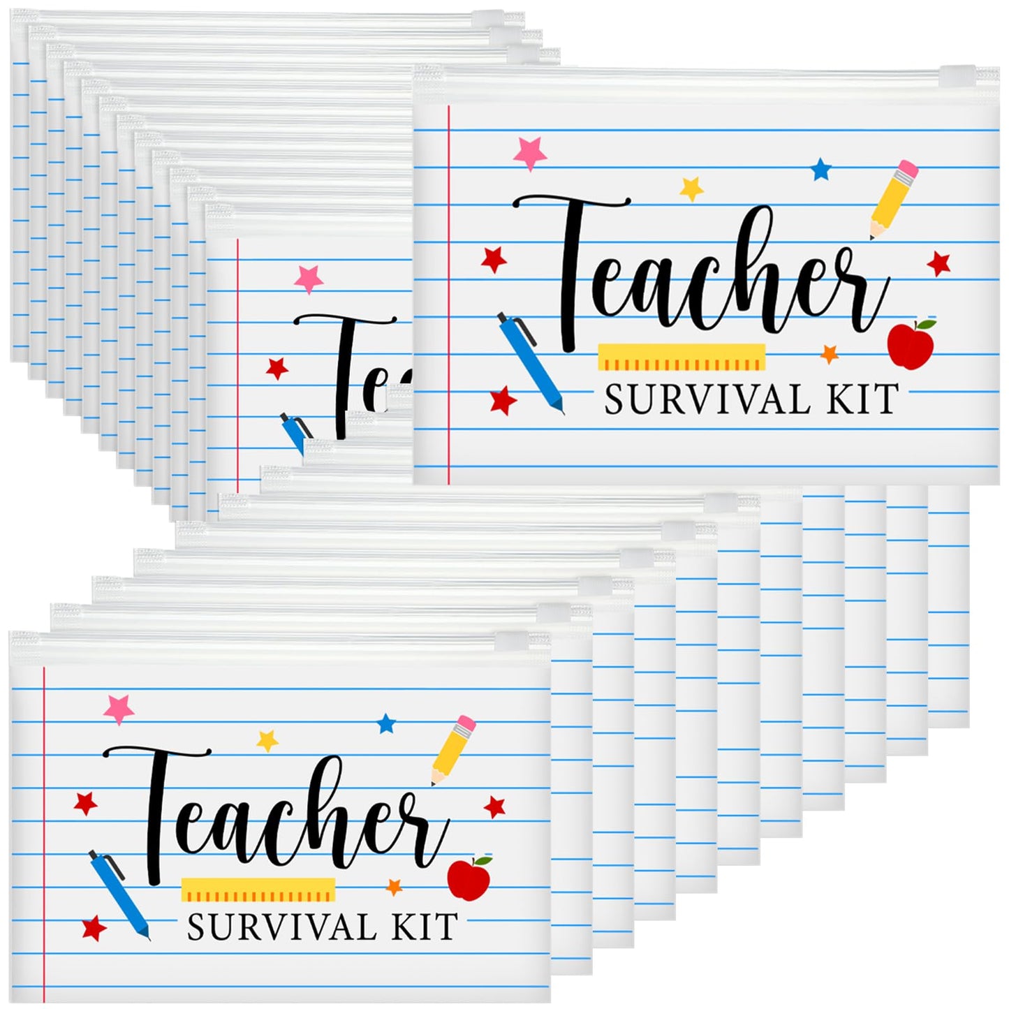 Kacctyen 50 Pcs Teacher Survival EVA Cosmetic Bag Gifts Bulk Graduation Back to Shcool Teacher Appreciation Party Favors Bag Toiletry Pouch with Zipper for Man Woman