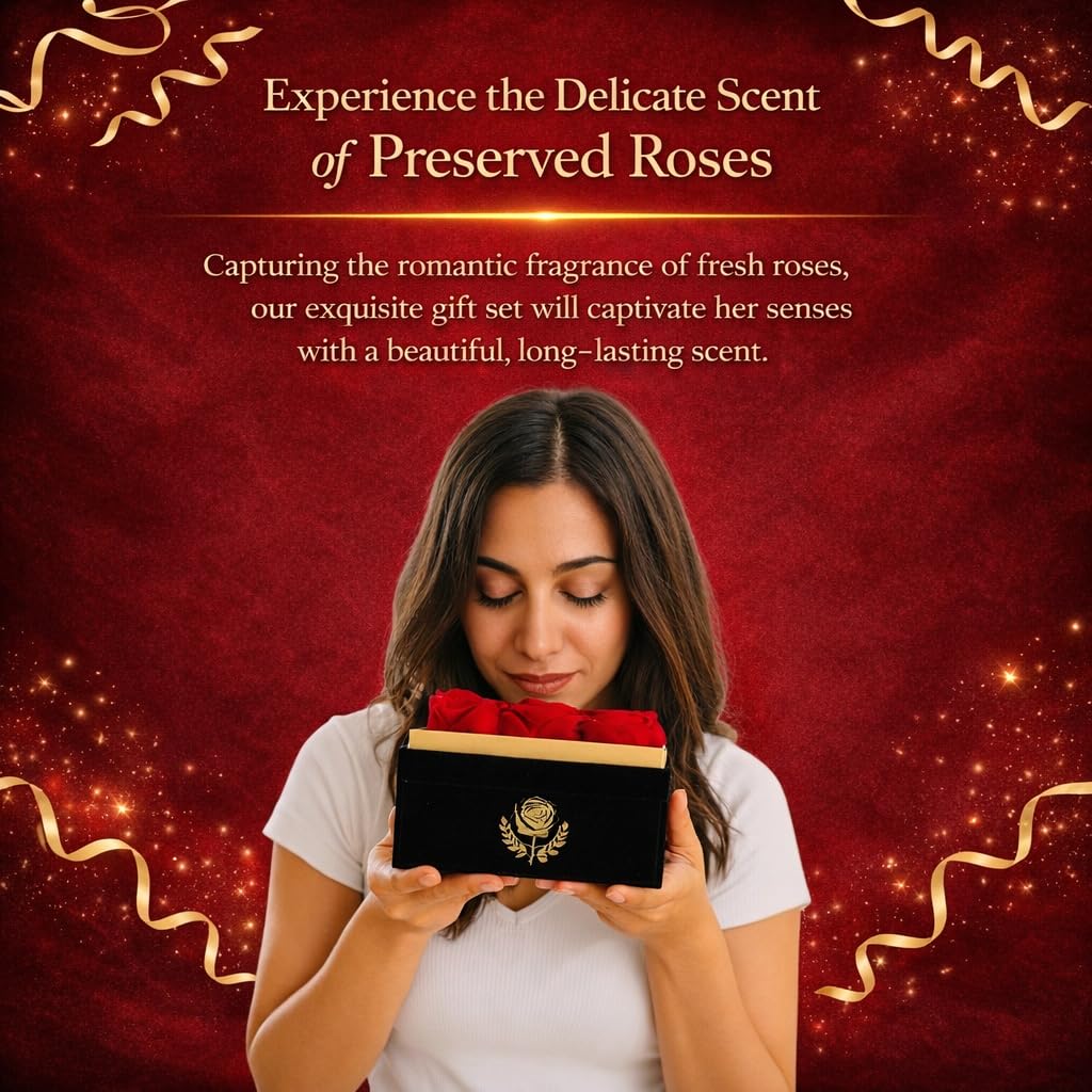 Eterno Bel Fiore Luxury Preserved Roses - I Love You Necklace - Velvet Box with Drawer - Luxury Gift for Valentines Day Birthdays Mother's Day Anniversaries - Wife Mom Girlfriend Sister