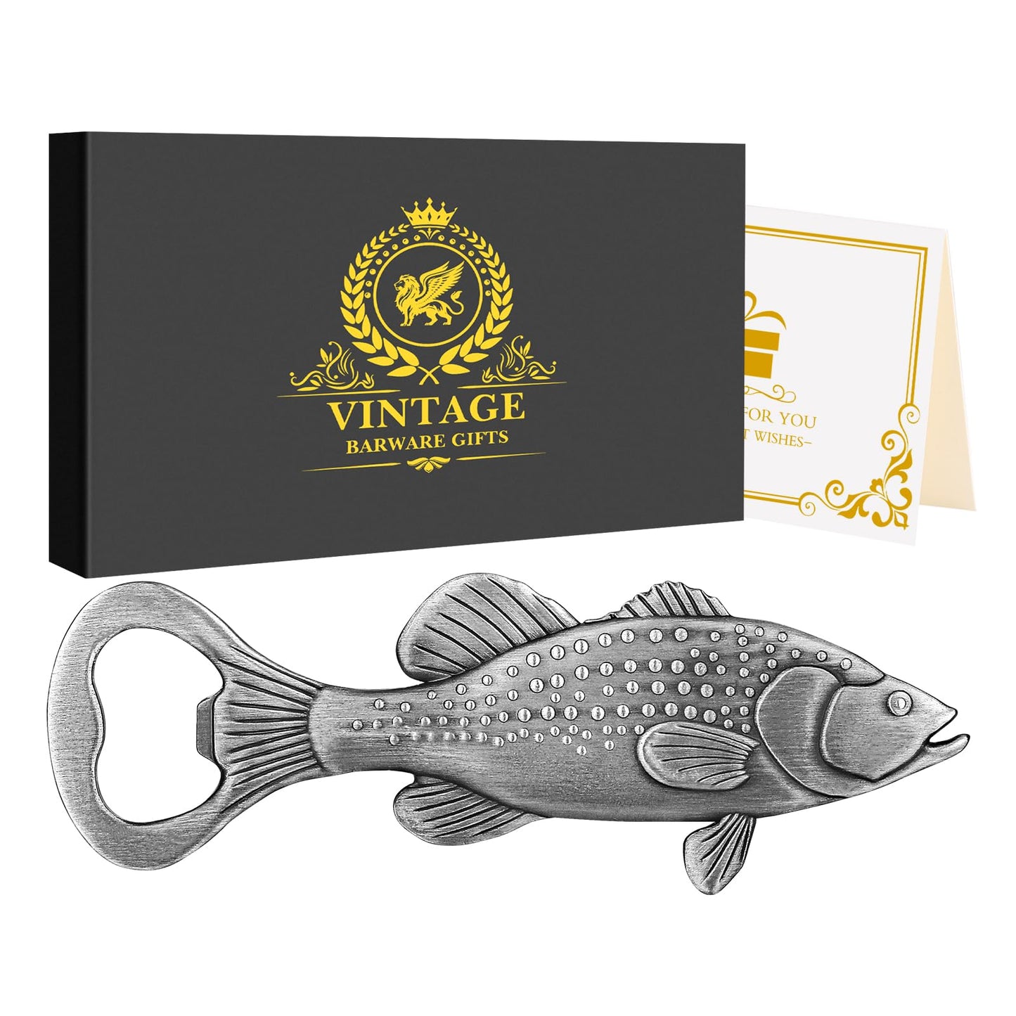 LKKCHER Bass Beer Bottle Opener, Fishing Gifts for Fisherman, Bass Fish Decoration, Birthday Fathers Day Christmas Gifts for Men Women Dad Fisherman, Silver Beer Accessories with Gift Box