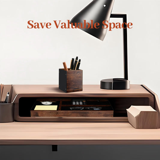 TEESSFROOD Wooden Desk Tray with Integrated Pen Holder, Luxury Office Organizer for Executive Desk, Minimalist Wood & Metal Stationery Storage Set, Premium Gift for Men & Home Office Decor