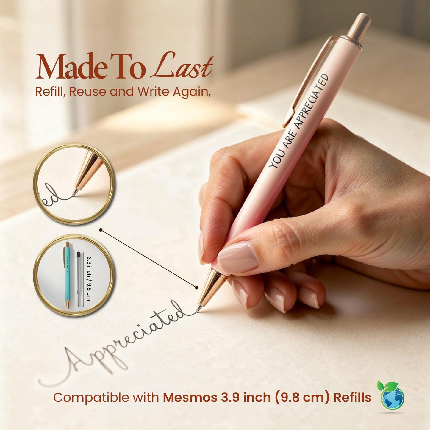 MESMOS 3Pcs Fancy Pen Sets for Women Gift, Administrative Professional Day Gifts, German-Ink, 1mm Tip, Cute Pens for Journaling No Bleed, Employee, Teacher Appreciation Gift, Thank You Gifts for Women
