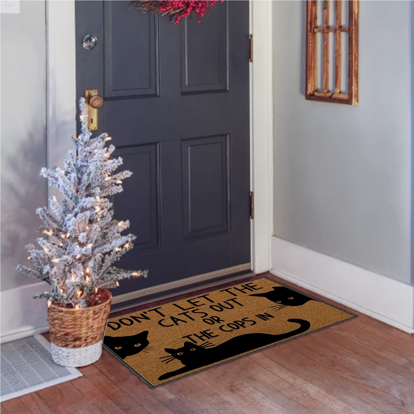 BinHang Indoor Welcome Mat, Door Mats Indoor Entrance Traps Sand and Dirt Well Fabric Don’t Let The Cats Out or The Cops in (30"X18")