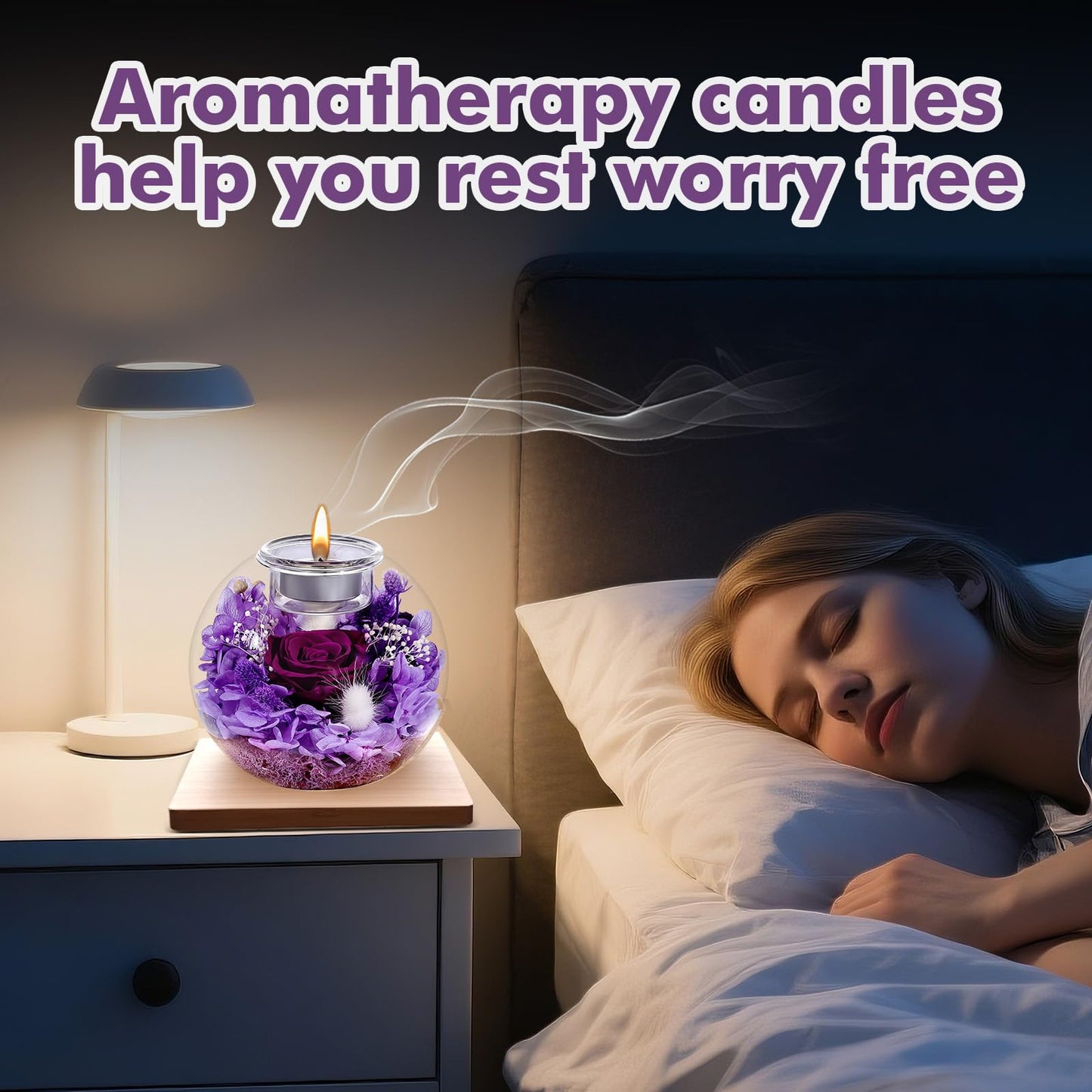 NERCHVO Preserved Rose in Glass Dome with Scented Candles, Romantic Gift for Women, Birthday for Girlfriend, Wife, Mom