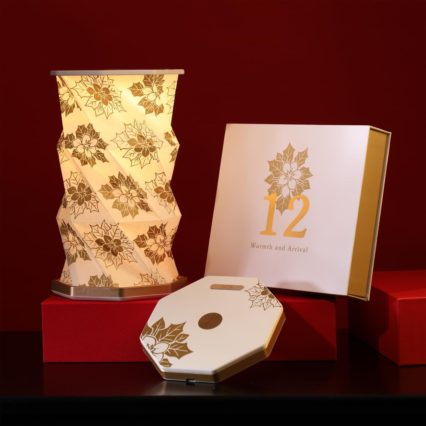 ZBOLE Birthday Flower Folding Rotating Lamp - December Christmas Rose, Rechargeable Folding Paper Light, Elegant Gift Box – Ideal Anniversary, Birthday Gift for Women, Mom, Sister, Grandma-White