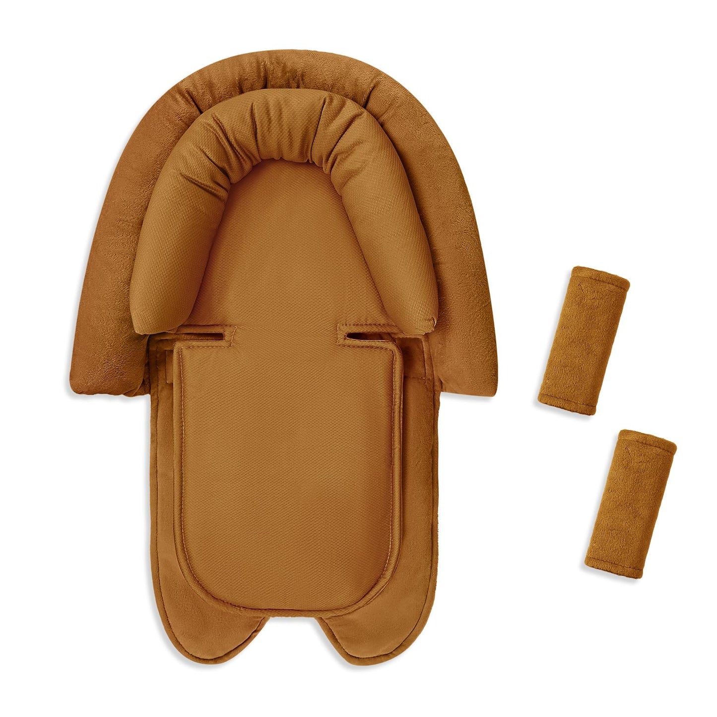 SWESEN Infant Car Seat Insert & Strap Covers, Car Seat Head Support for Baby Girls, 2 in 1 Breathable Air Mesh Car Seat Insert for Newborns, Double-Sided Reversible, for Infants Aged 0-12 (Brown)